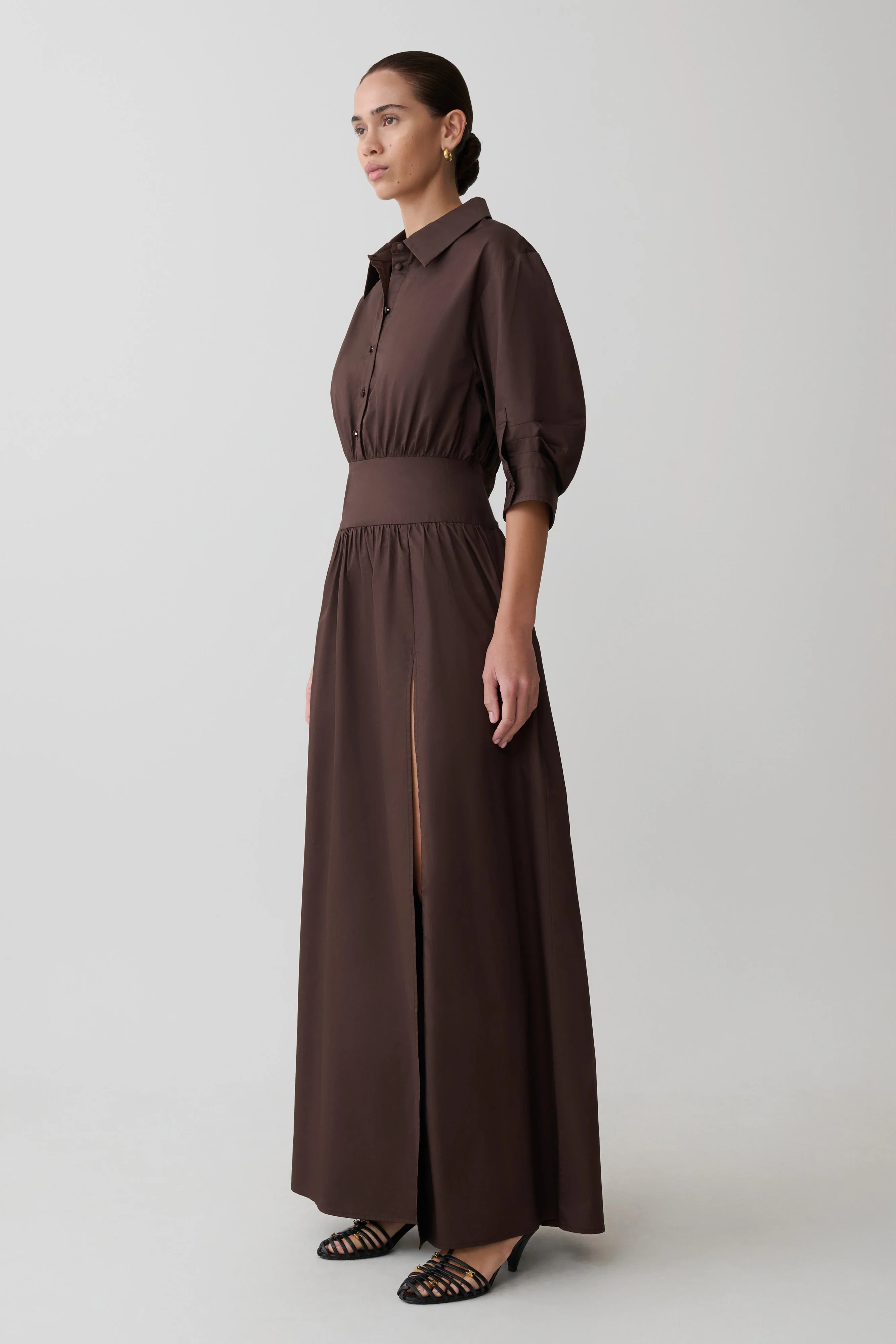 Isolde Long Sleeve Cotton Maxi Dress - Dark Chocolate - Image 7