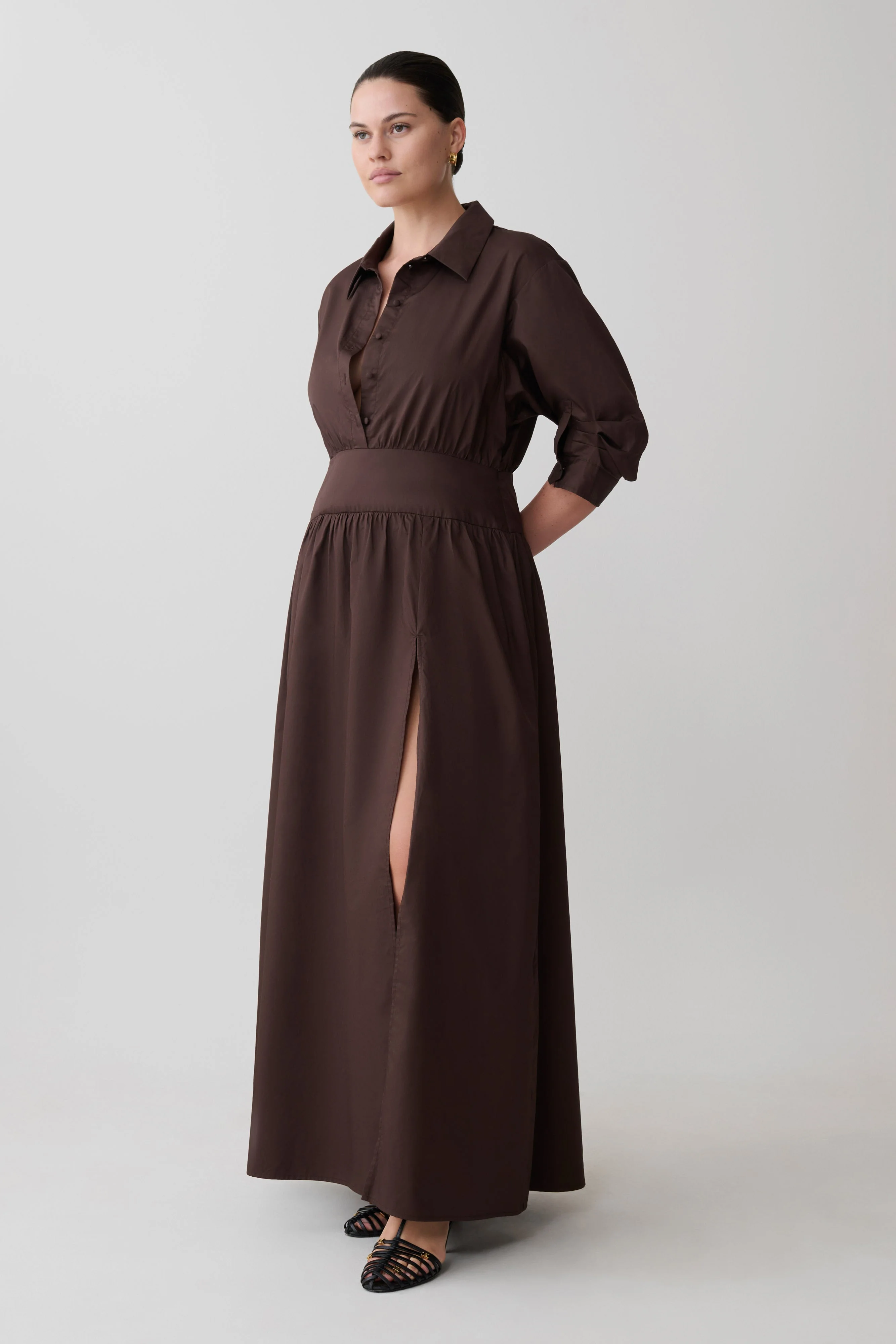 Isolde Long Sleeve Cotton Maxi Dress - Dark Chocolate - Image 9