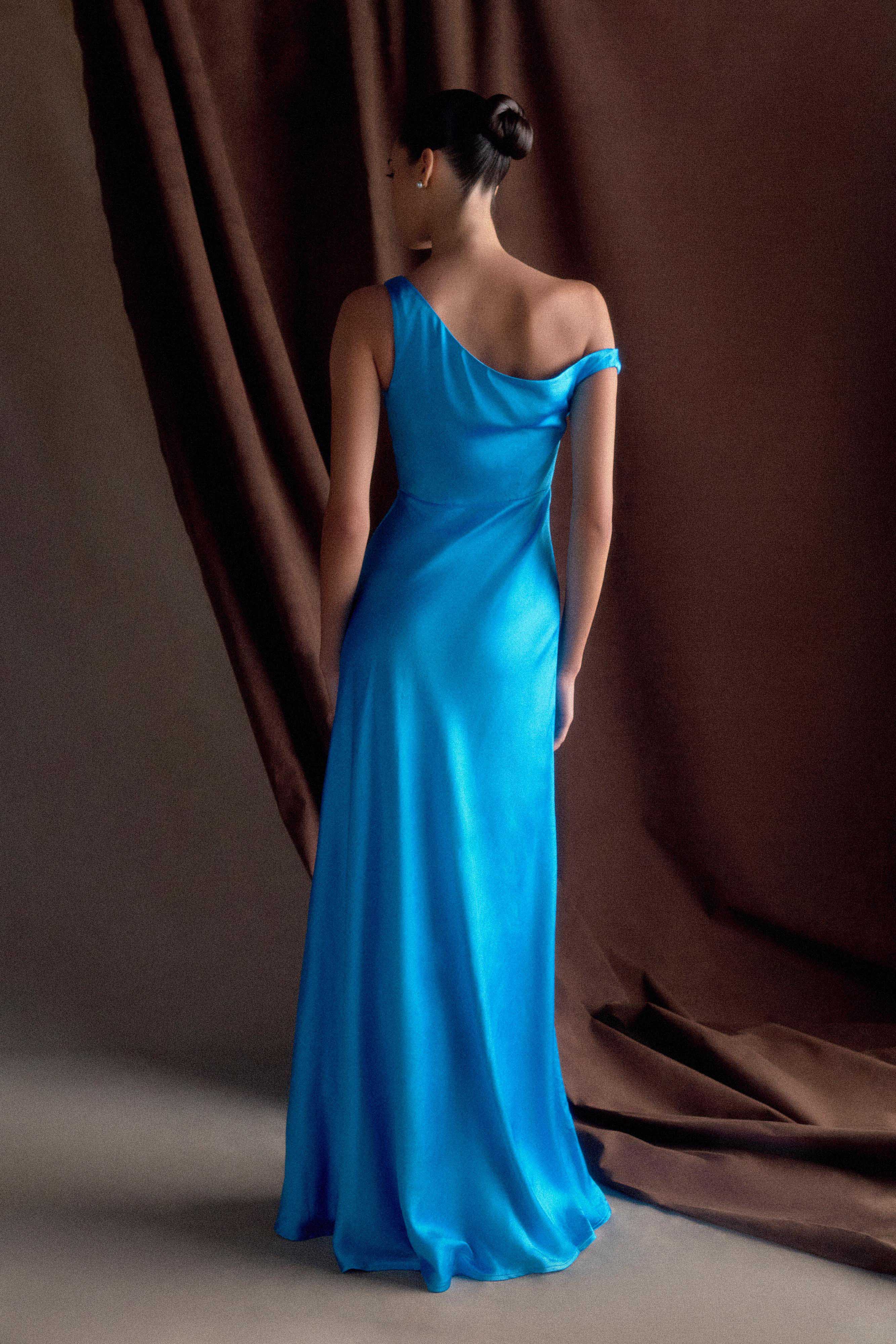 Jacinta One Shoulder Maxi Dress - Cyan Blue - Image 2