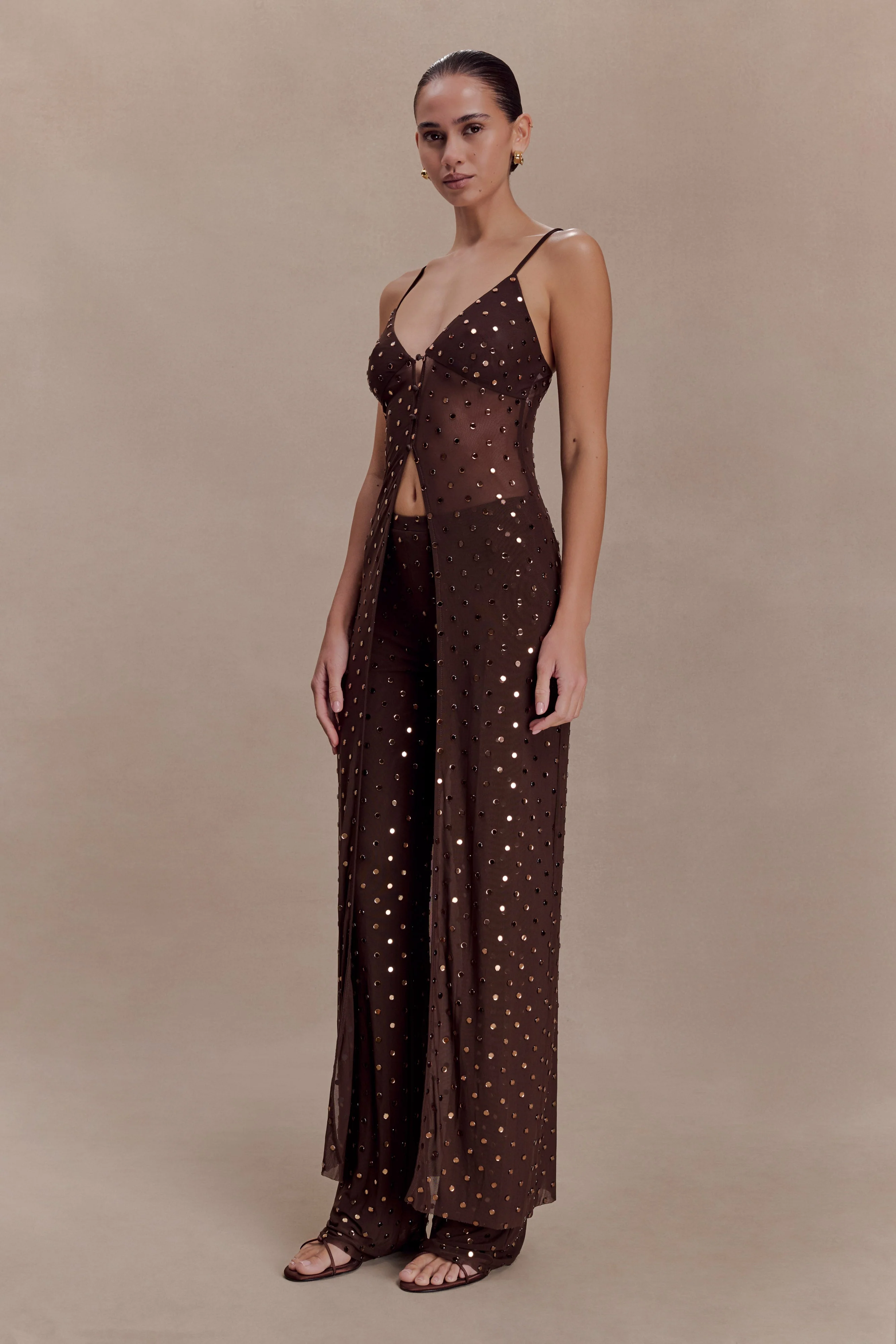 Jackie Longline Diamante Top - Chocolate - Image 4