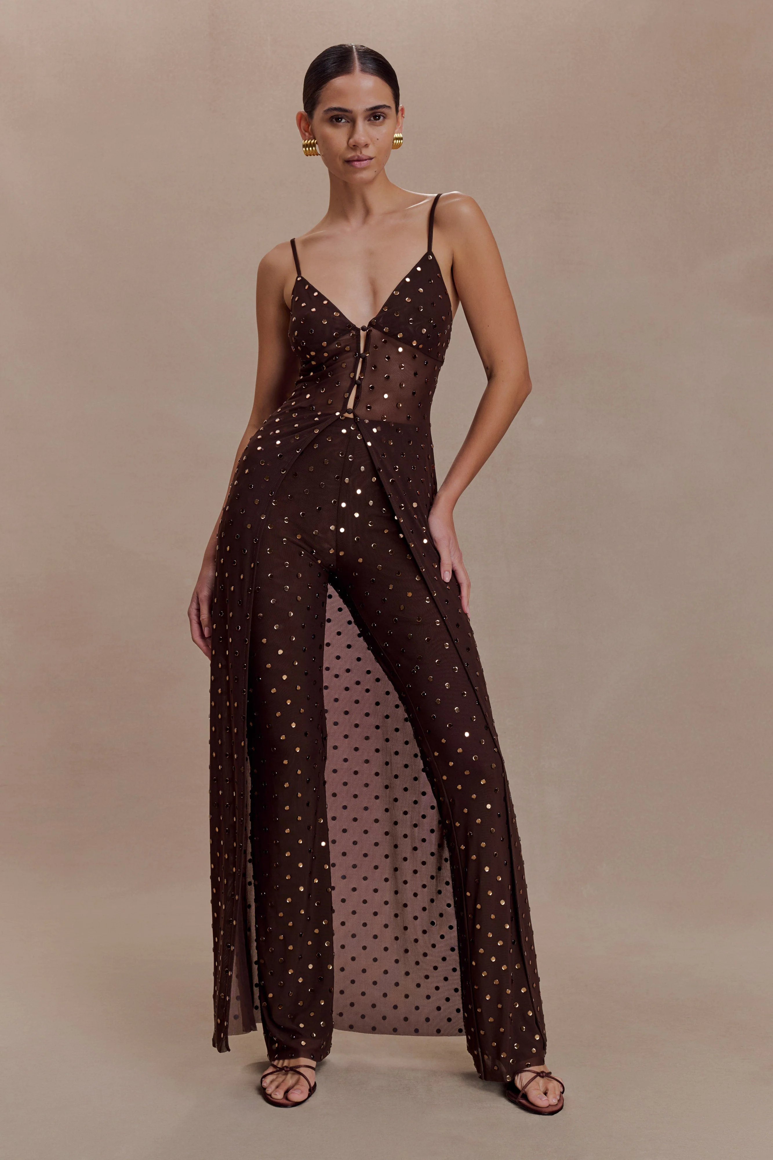 Jackie Longline Diamante Top - Chocolate - Image 5