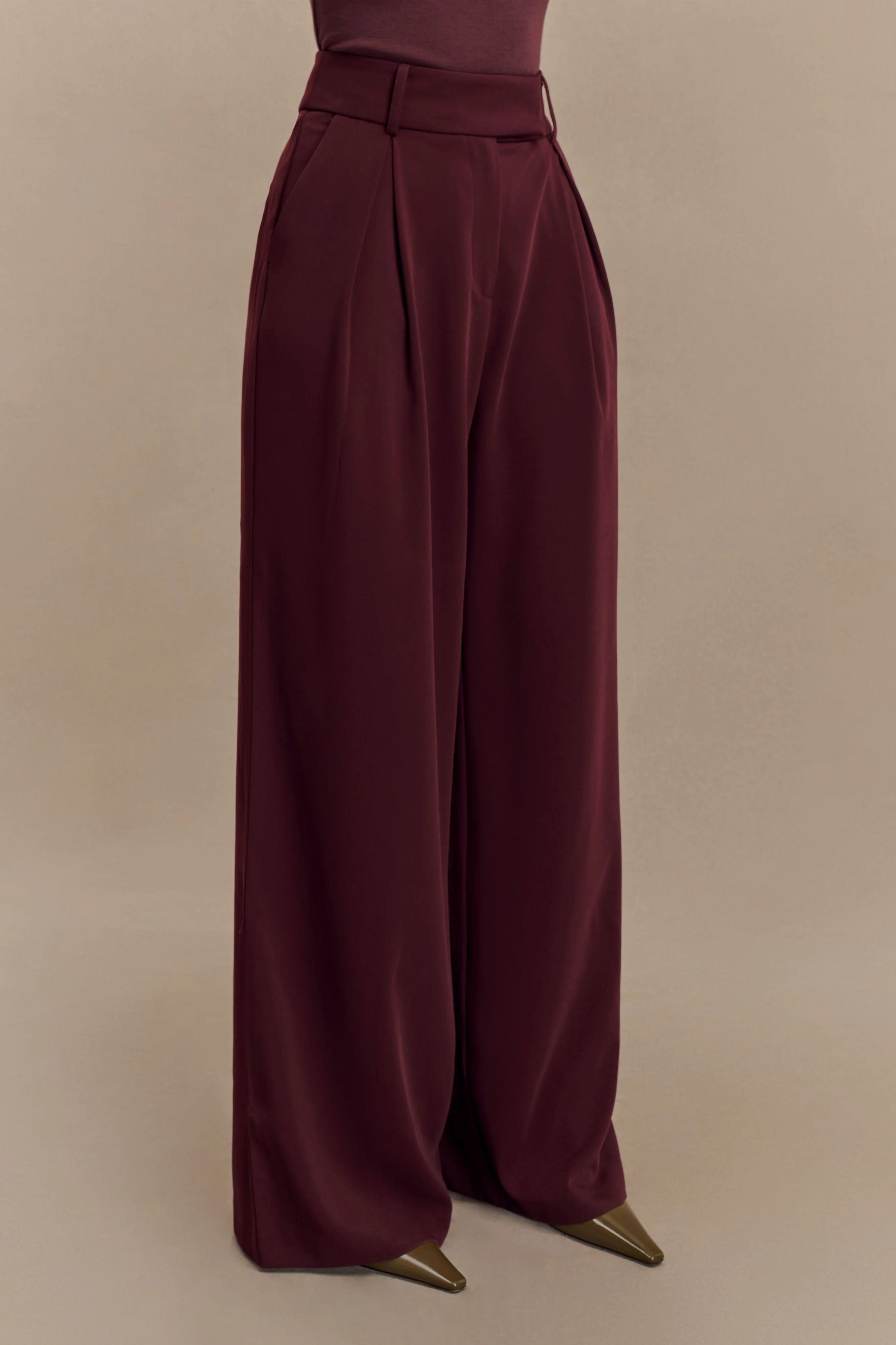 Jacqueline Pleated Wide Leg Pants - Mahogany - Image 7
