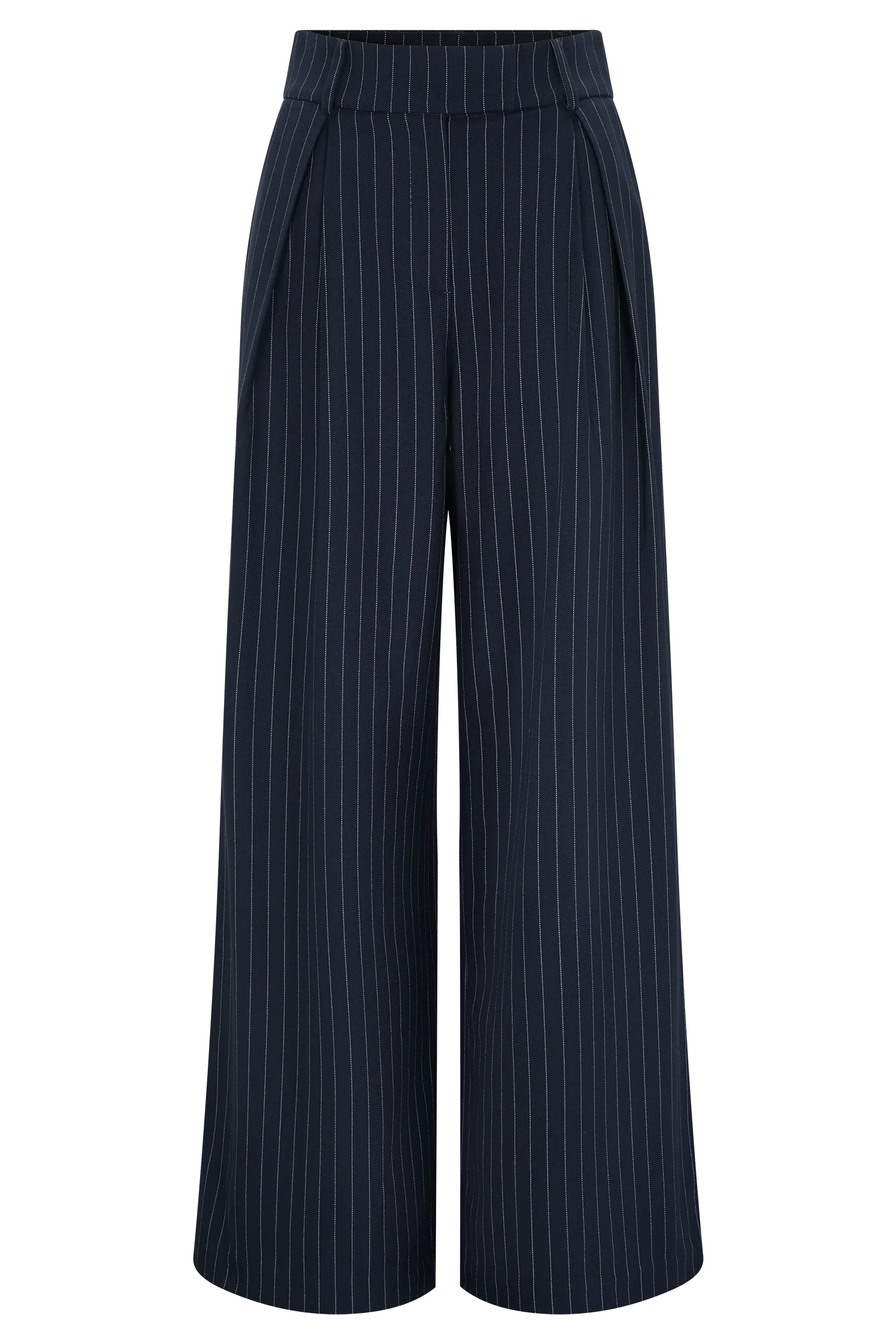 Jacqueline Pleated Wide Leg Pants - Navy Pinstripe - Image 9
