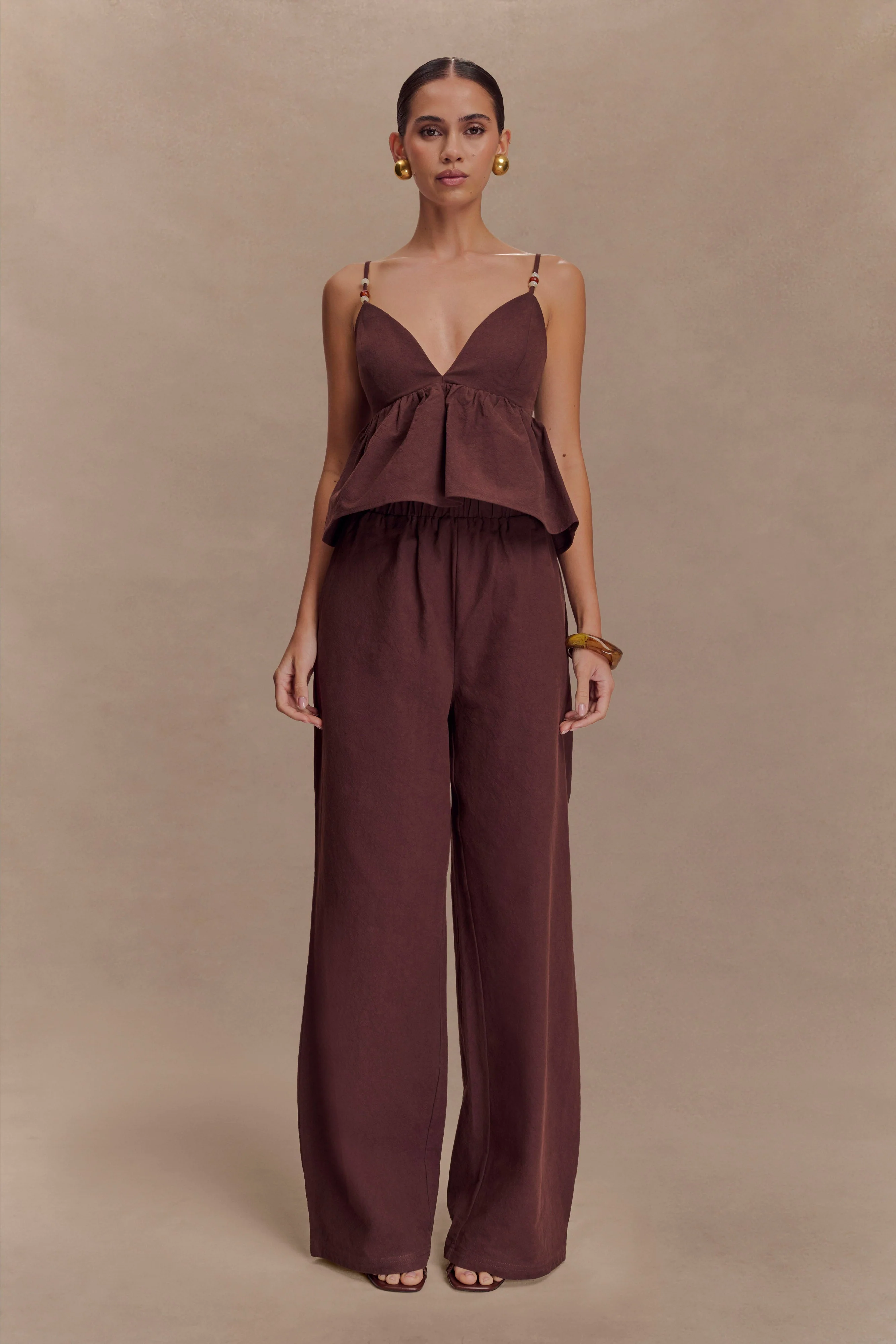 Janayia Cotton Wide Leg Pants - Dark Espresso - Image 6