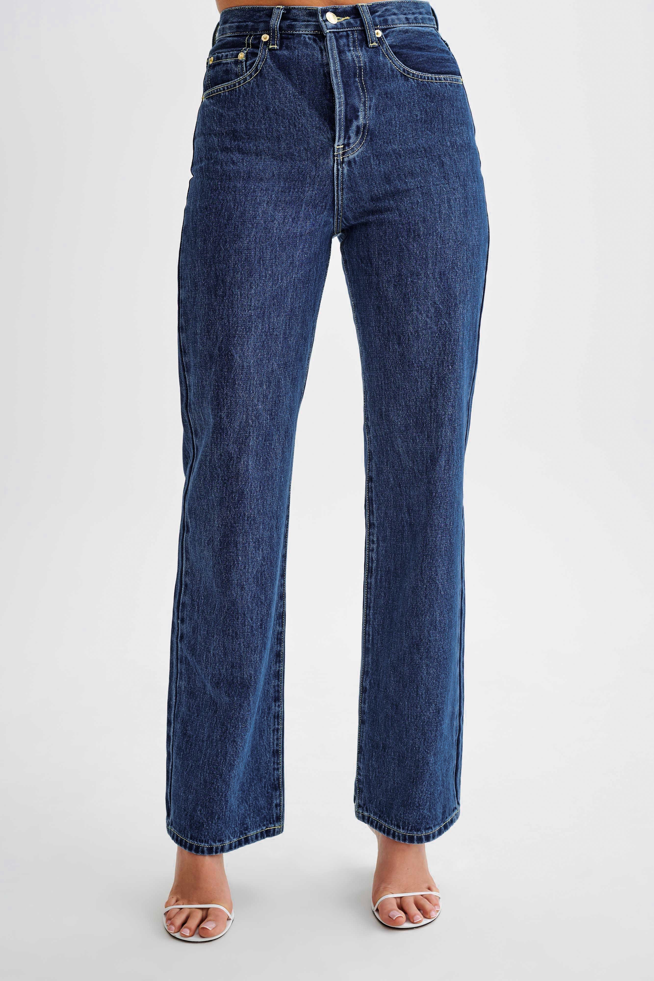 Janine High Waisted Straight Leg Jeans - Dark Blue - Image 2