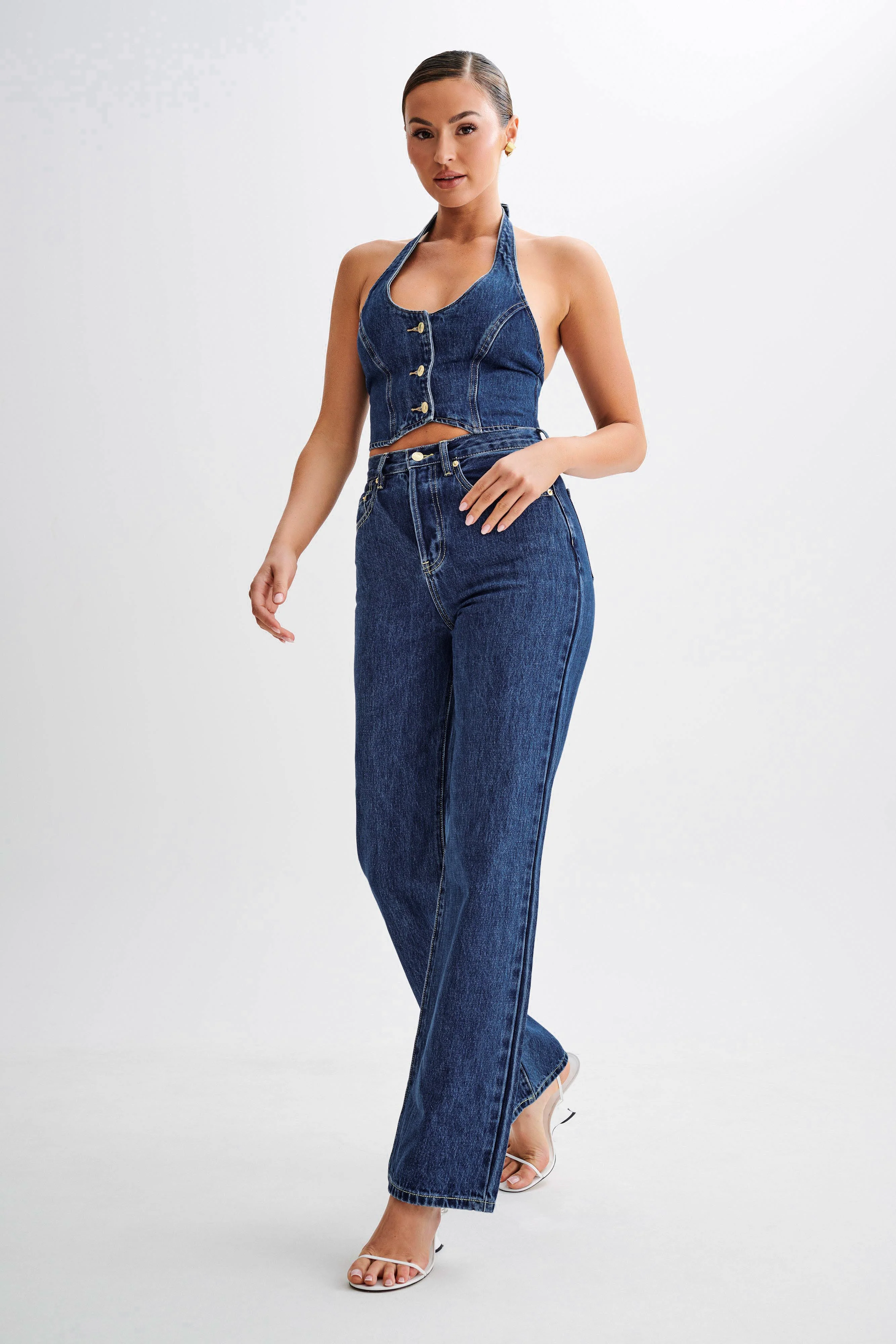 Janine High Waisted Straight Leg Jeans - Dark Blue - Image 4
