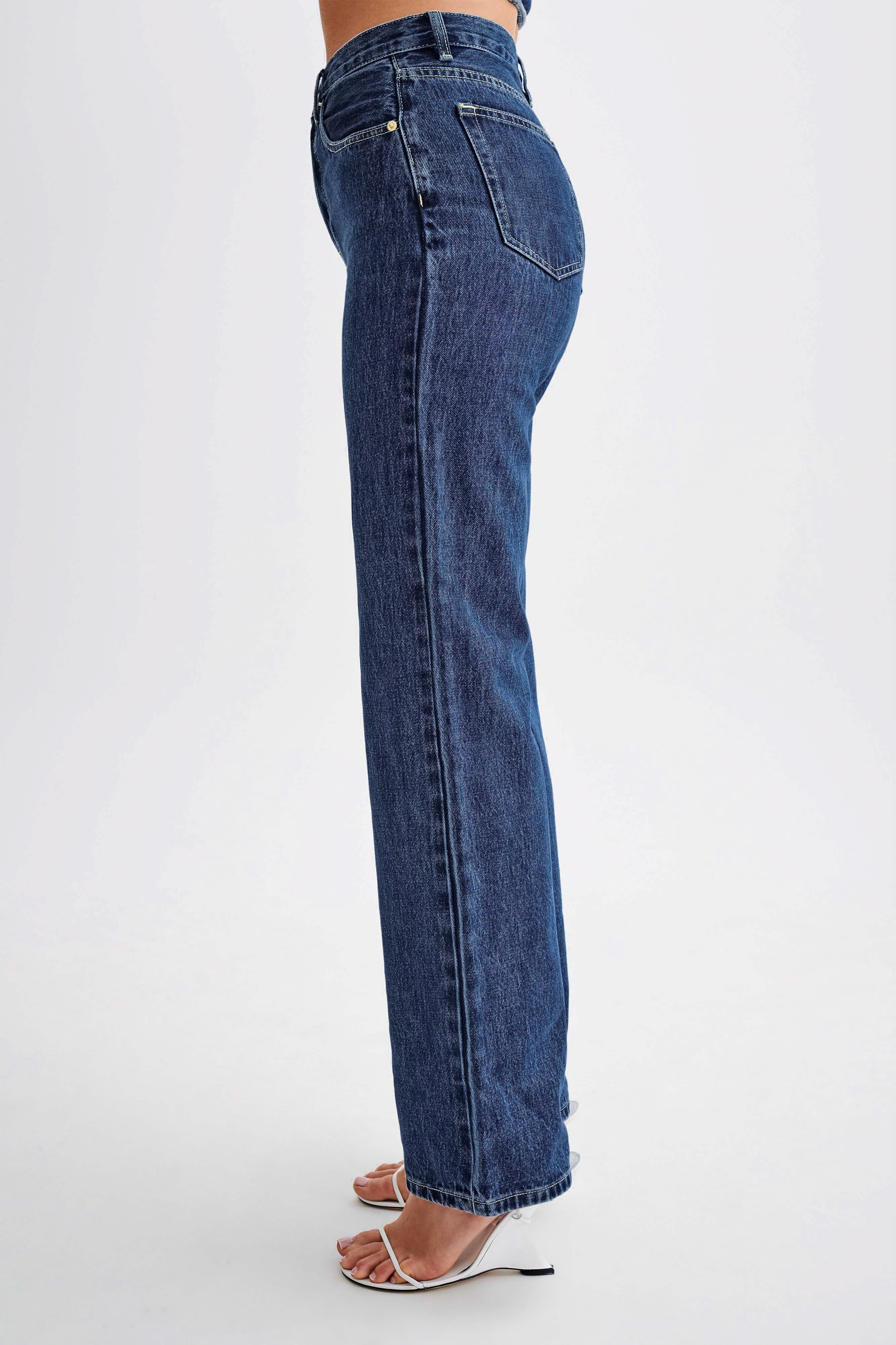 Janine High Waisted Straight Leg Jeans - Dark Blue - Image 8