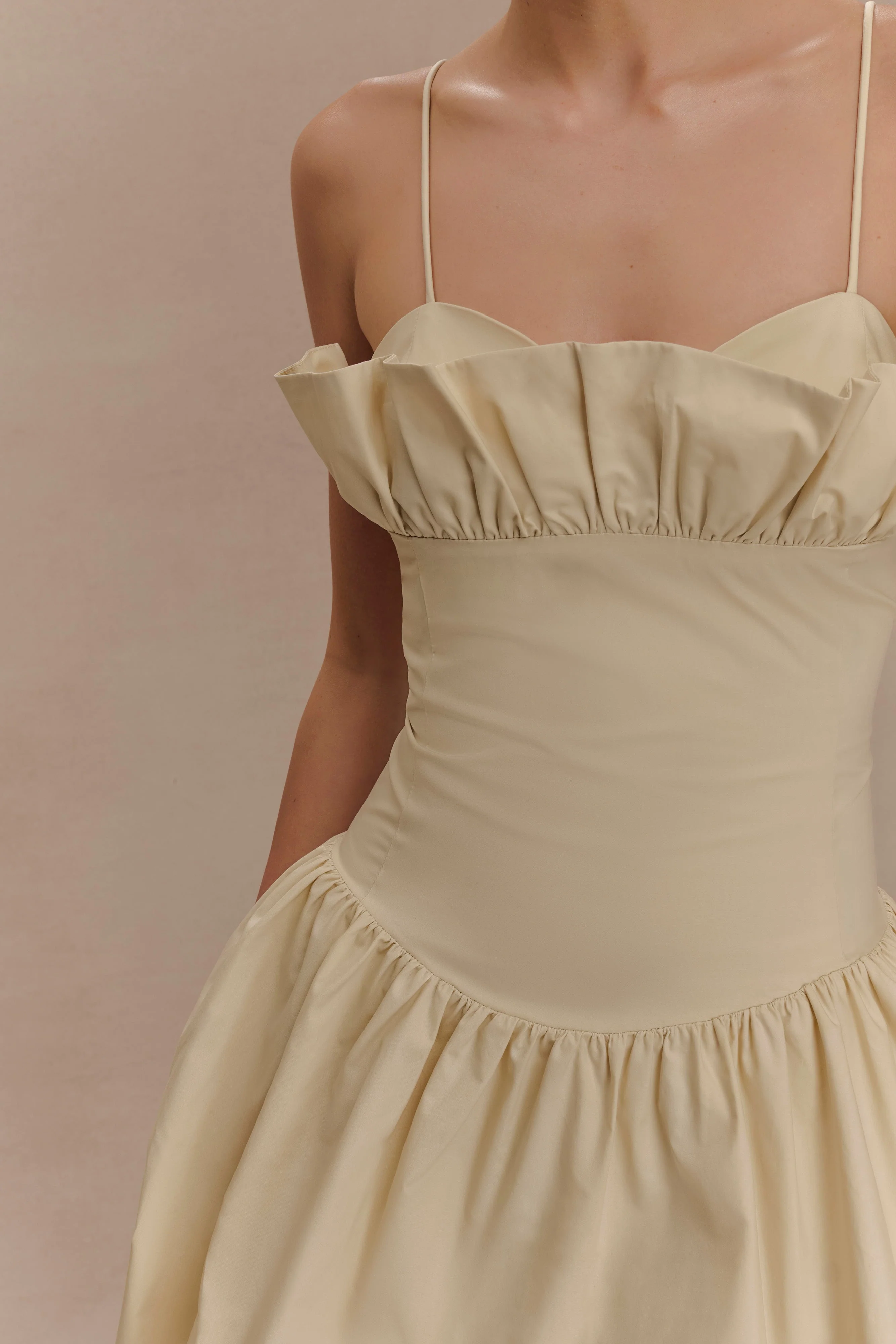 Janis Cotton Frill Mini Dress - Nude - Image 3