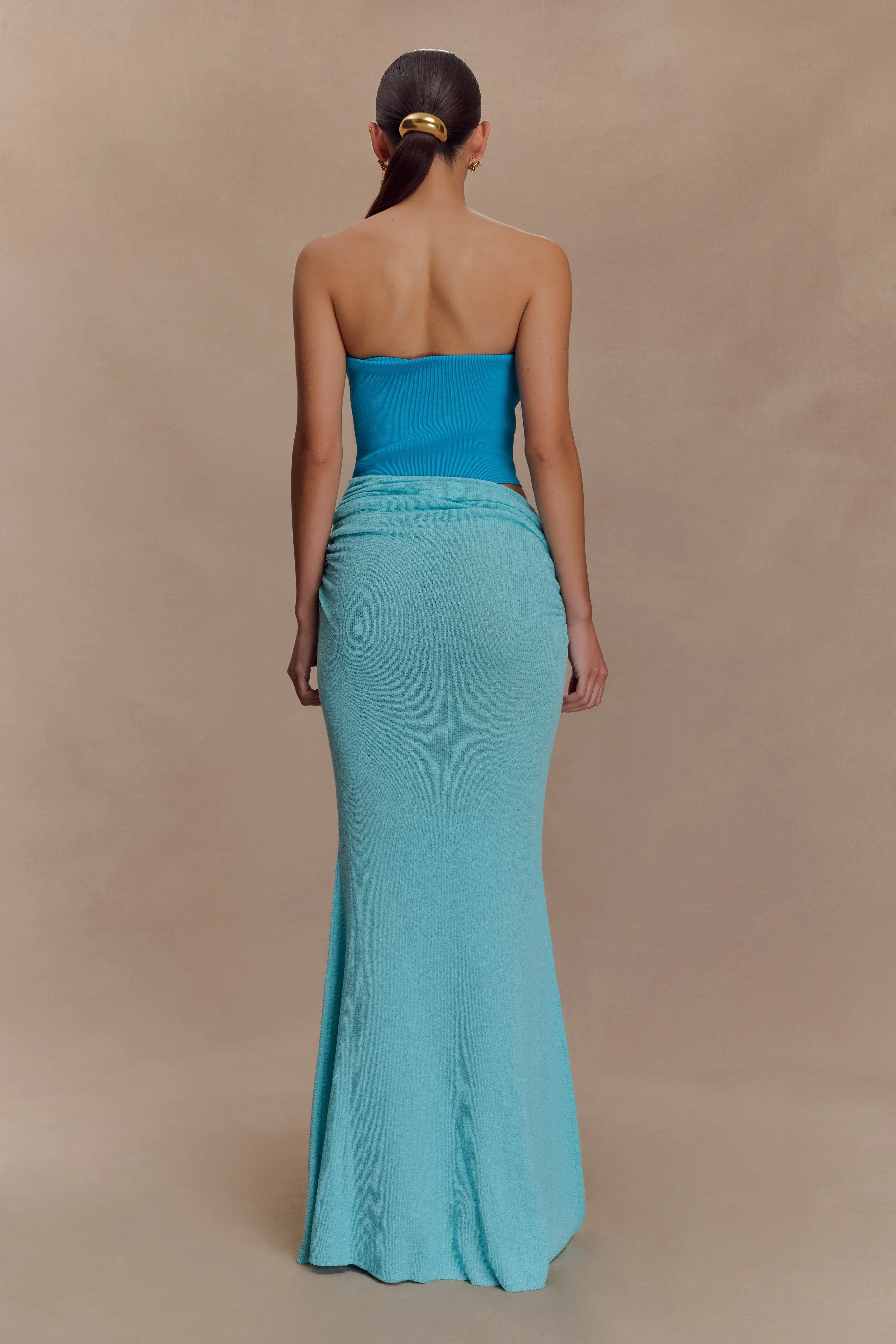 Jasiel Strapless Knit Maxi Dress - Cyan Blue - Image 2