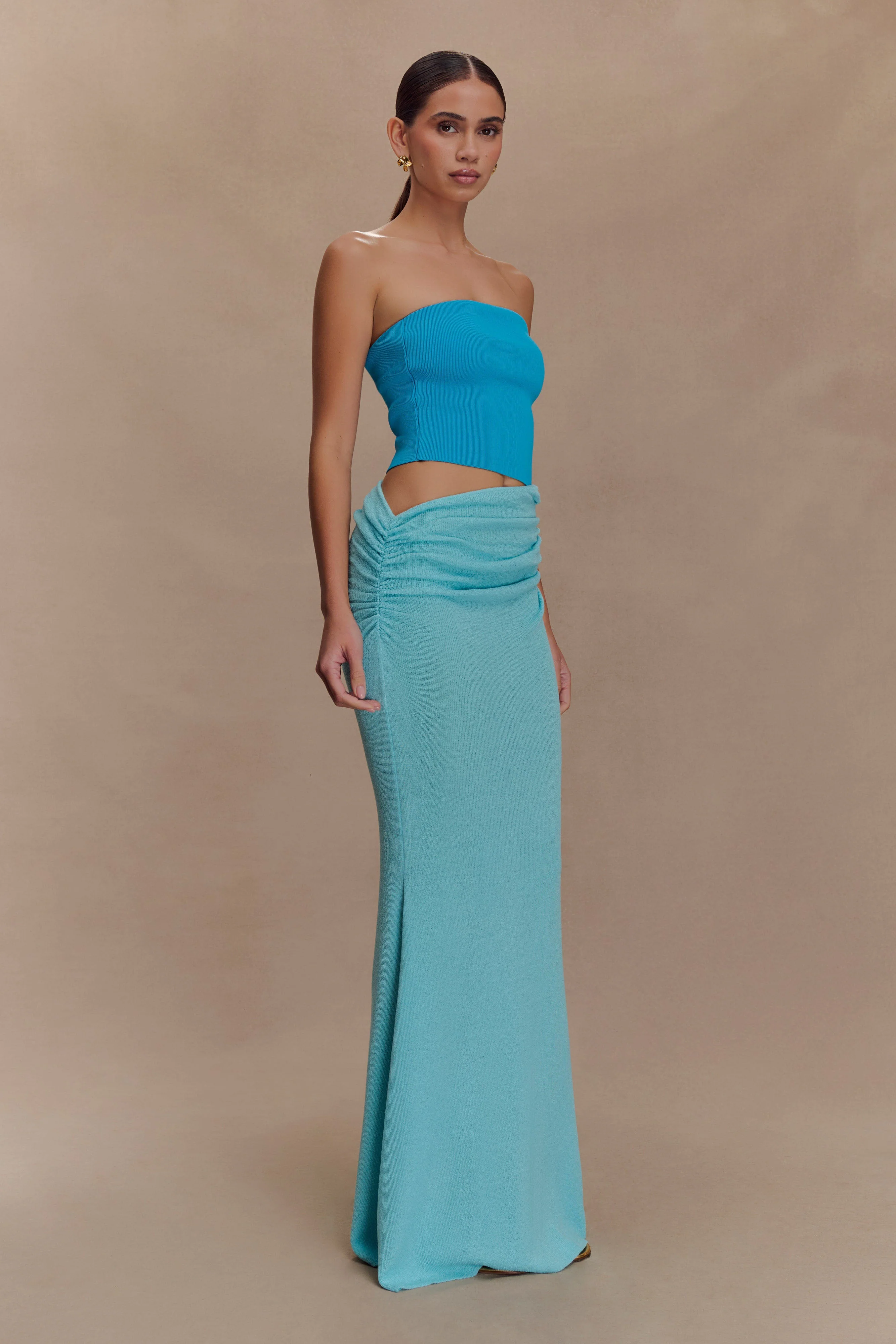 Jasiel Strapless Knit Maxi Dress - Cyan Blue - Image 4