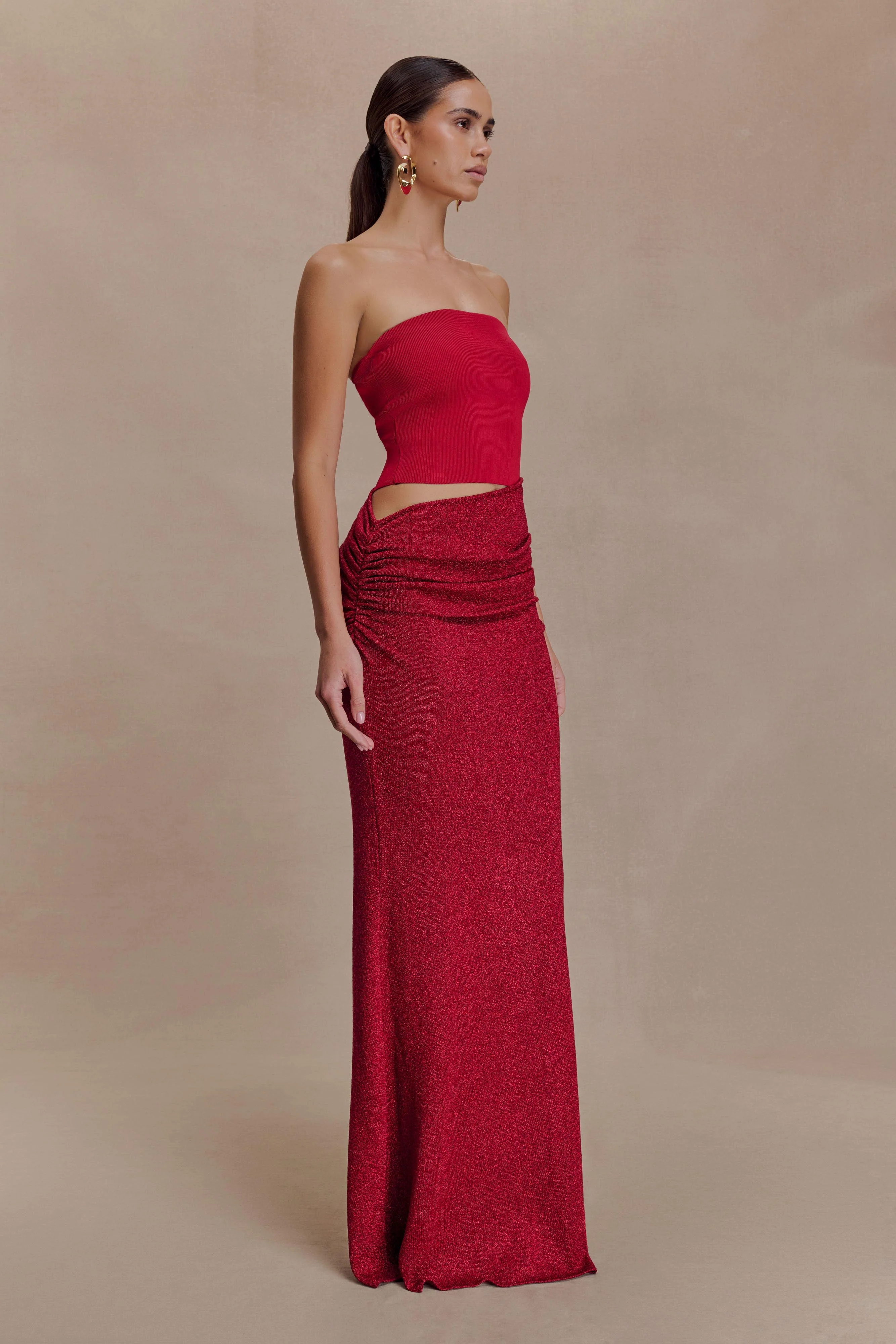Jasiel Strapless Knit Maxi Dress - Red - Image 6