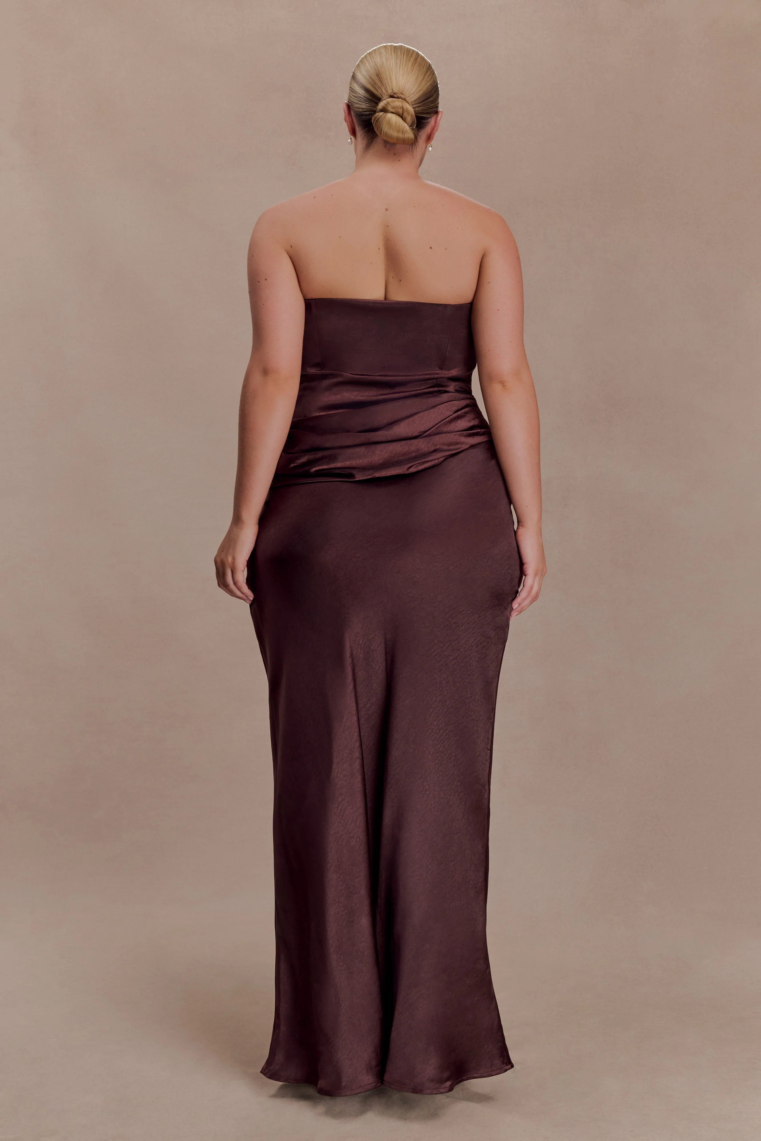 Jasmine Strapless Satin Maxi Dress - Dark Chocolate - Image 2