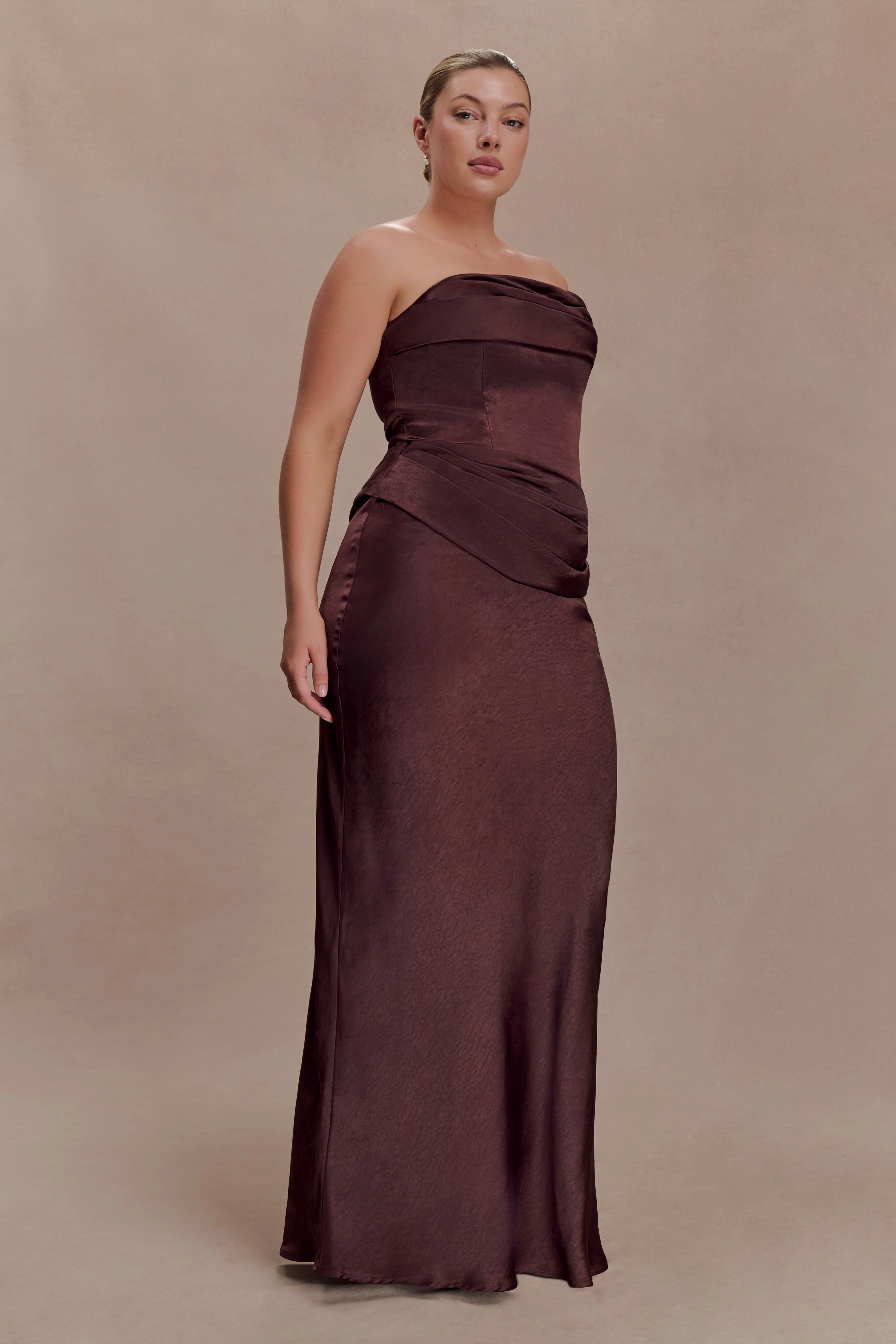 Jasmine Strapless Satin Maxi Dress - Dark Chocolate - Image 5