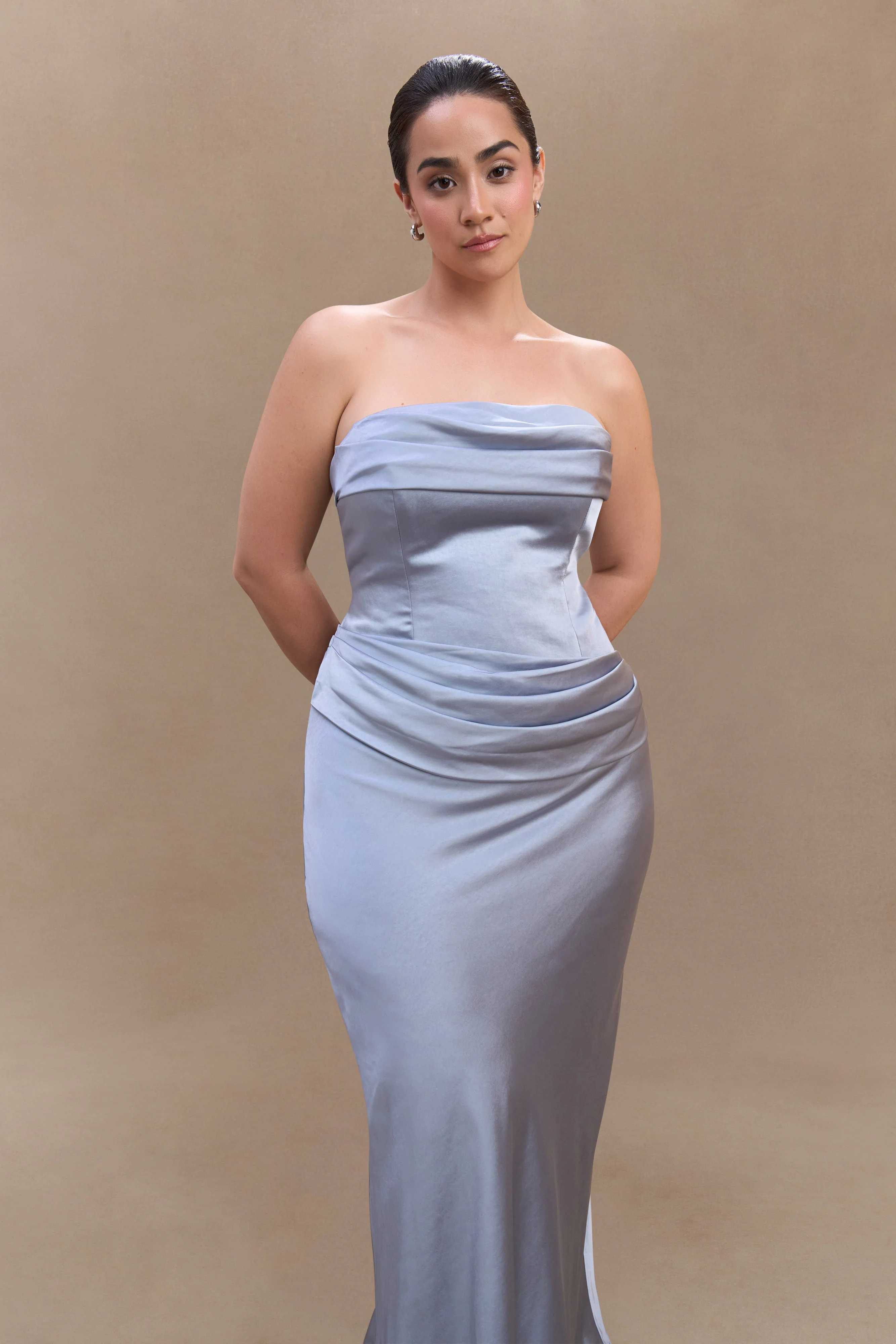 Jasmine Strapless Satin Maxi Dress - Frosted Blue - Image 8