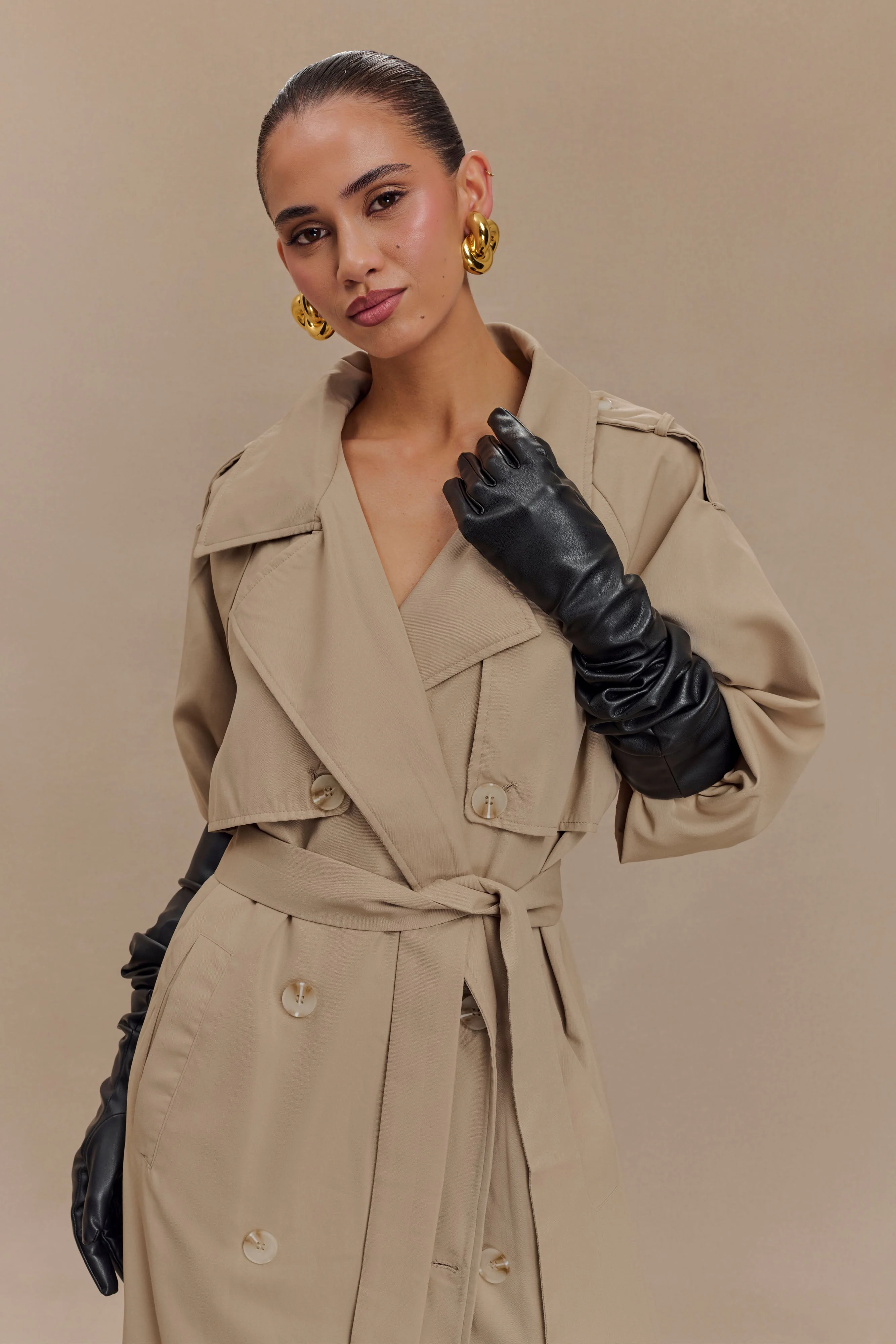 Jasper Faux Leather Elbow Length Gloves - Black - Image 5