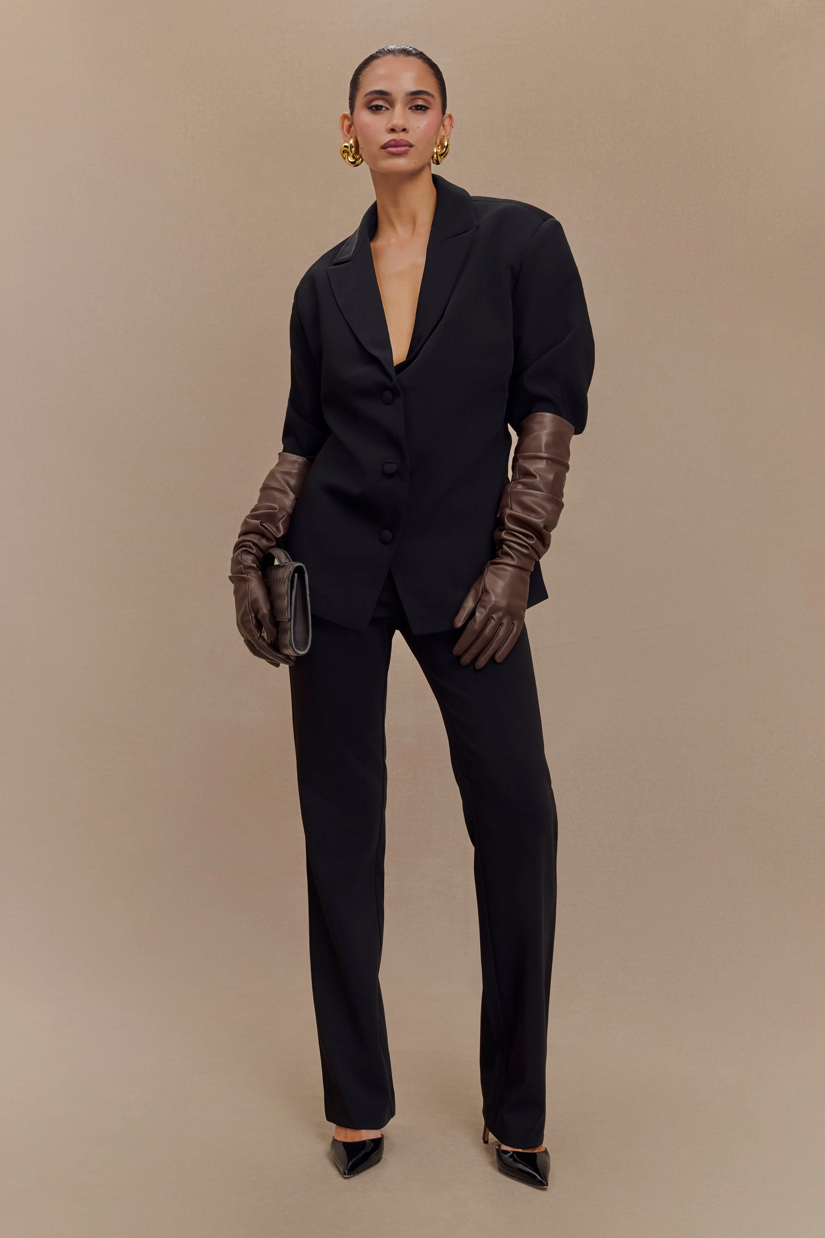 Jasper Faux Leather Elbow Length Gloves - Dark Chocolate - Image 4