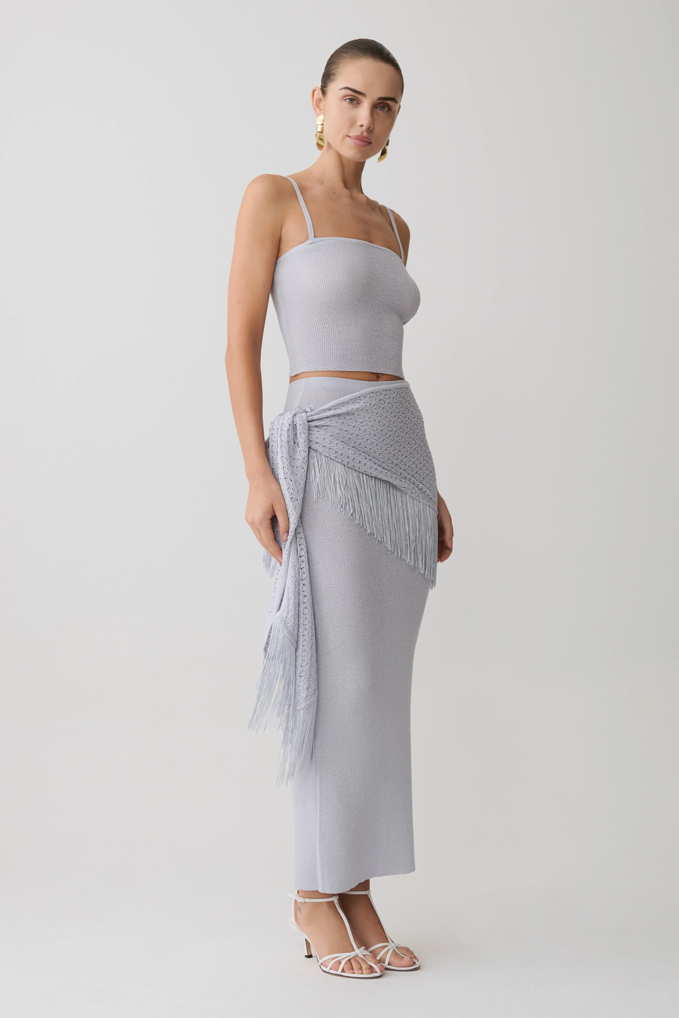 Jaytee Knit Maxi Skirt With Fringe Tie - Sky Blue - Image 2