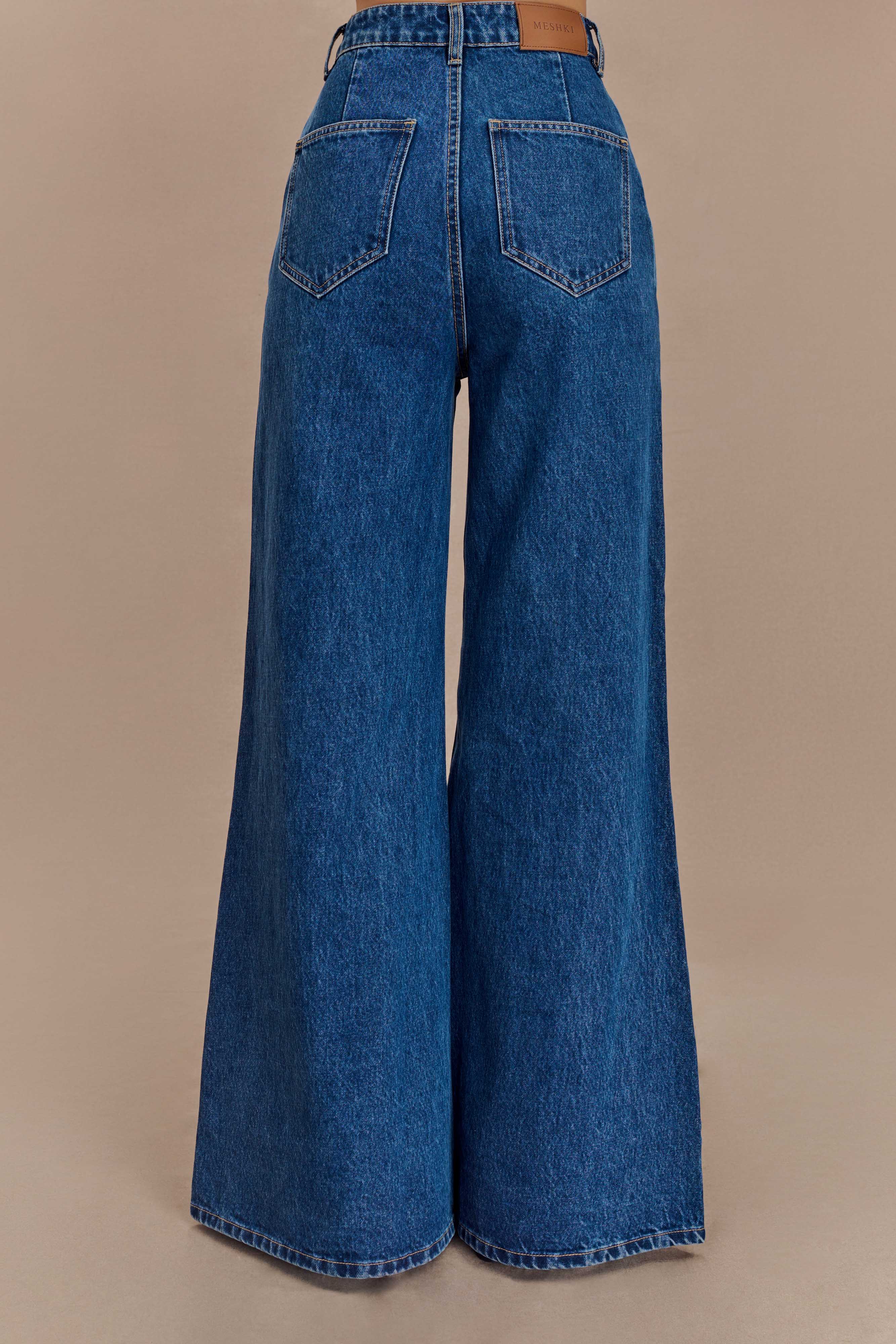 Jen Wide Leg Flare Denim Jeans - Dark Blue - Image 3