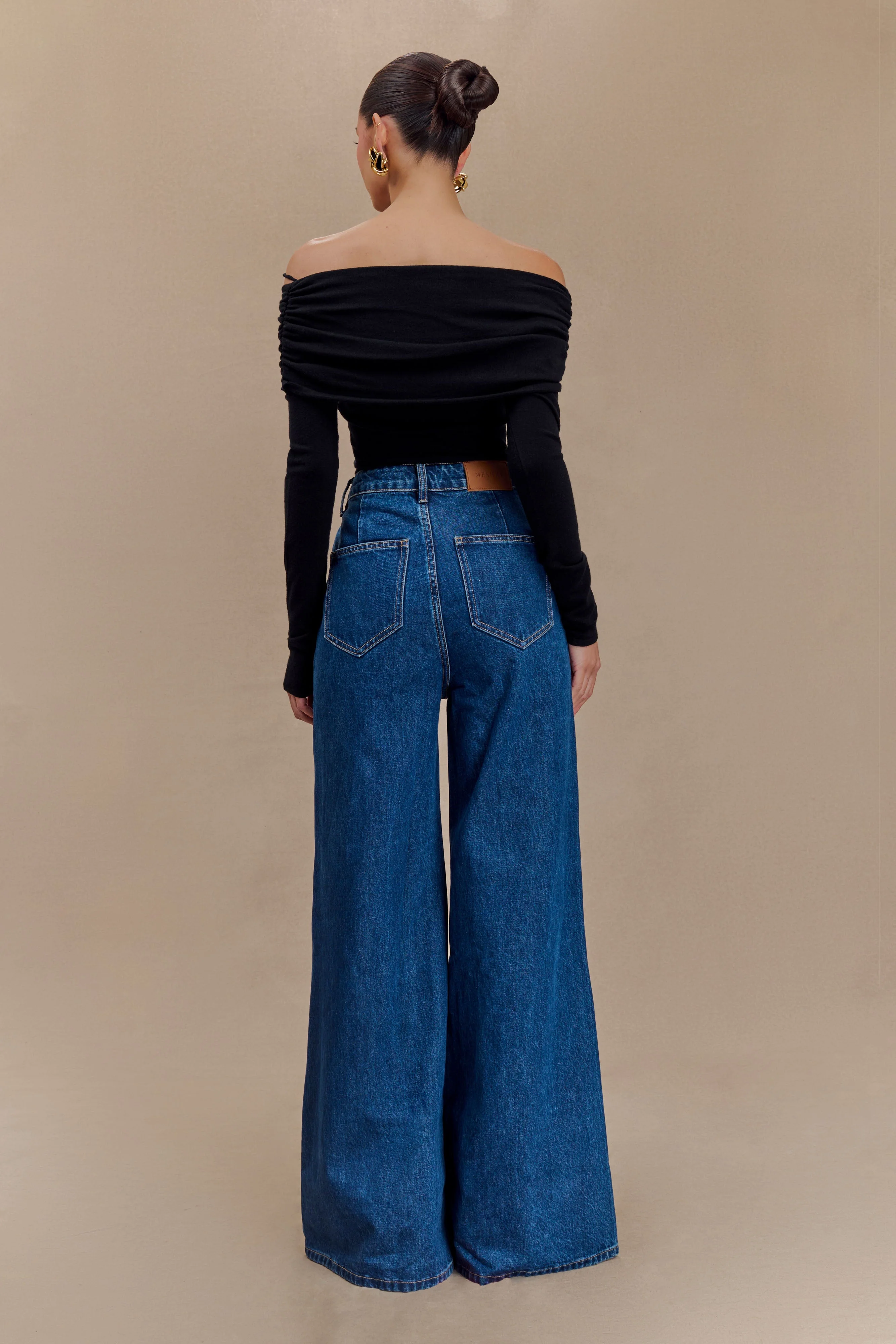 Jen Wide Leg Flare Denim Jeans - Dark Blue - Image 5