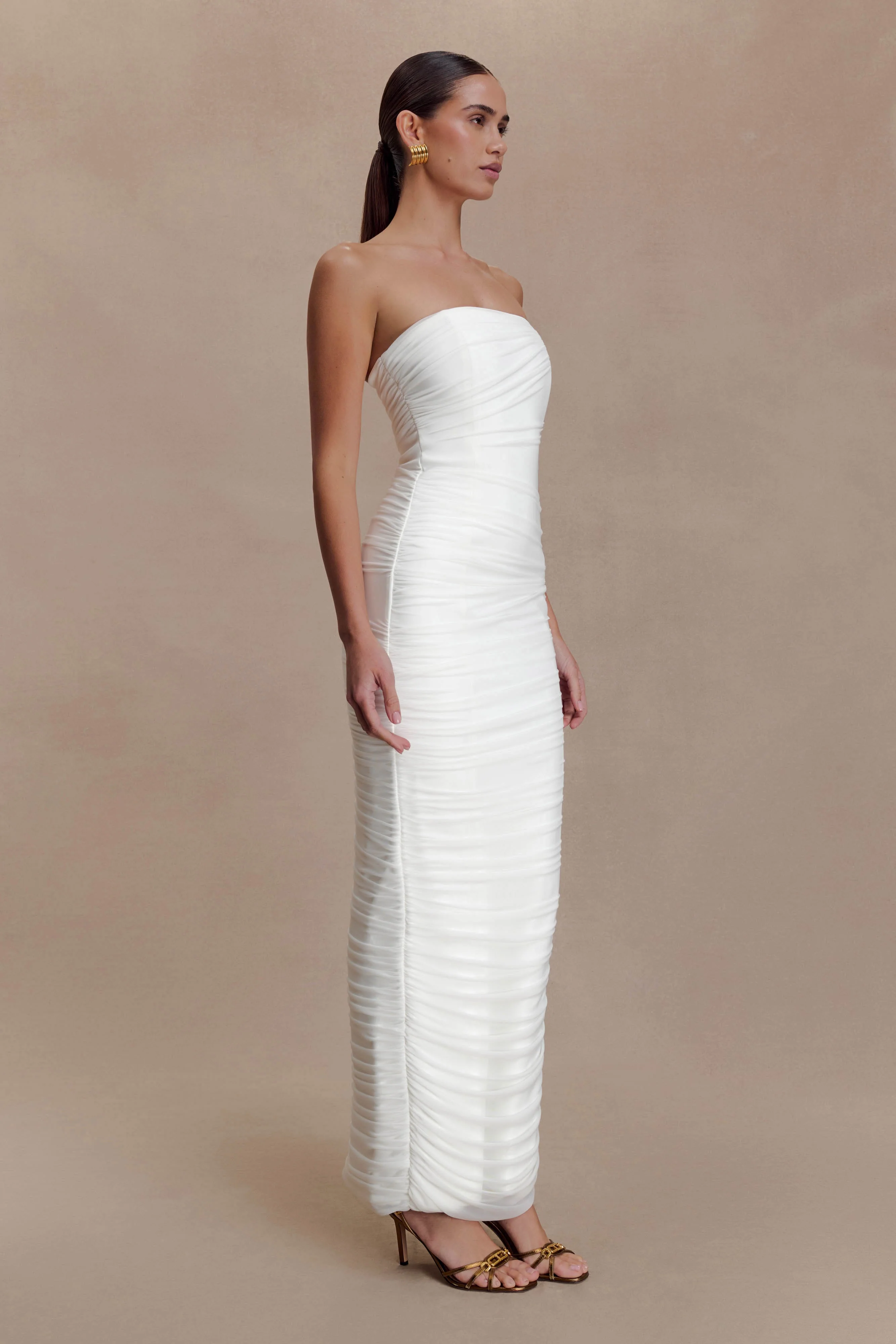 Jianna Strapless Mesh Maxi Dress - Ivory - Image 4