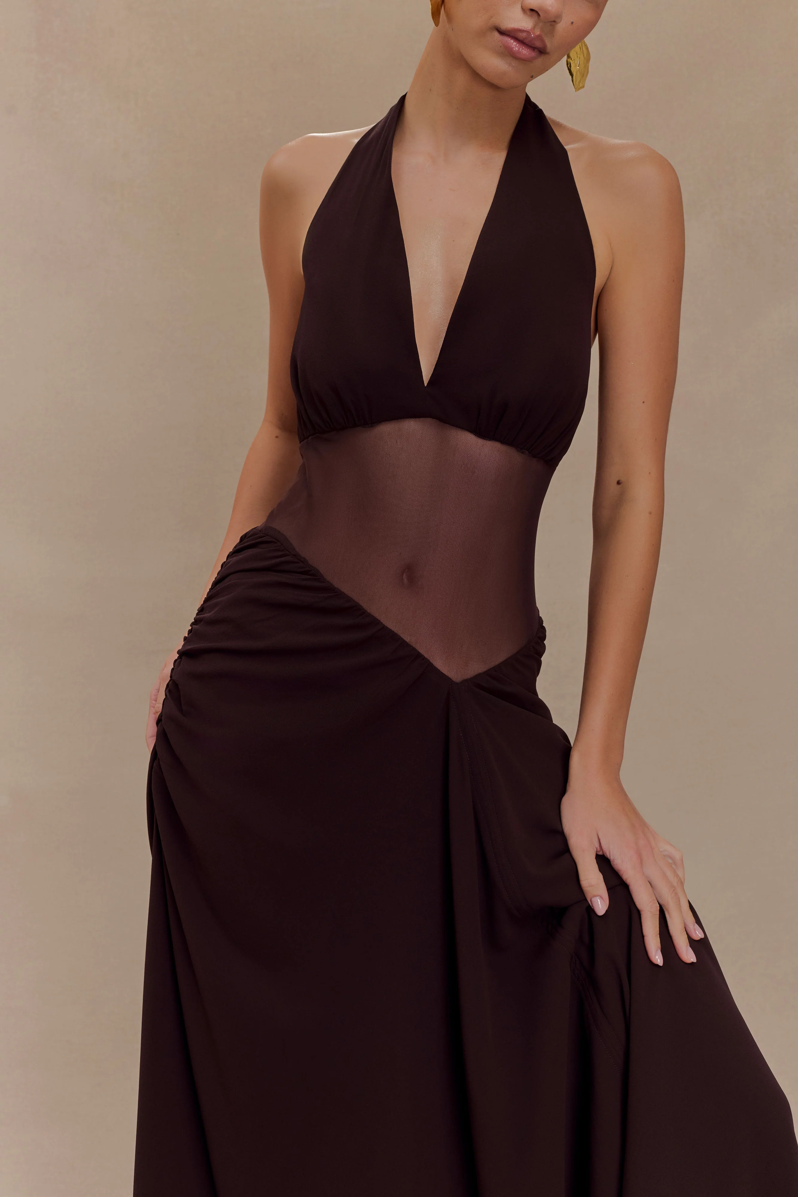 Jonna Chiffon And Mesh Maxi Dress - Dark Chocolate - Image 4