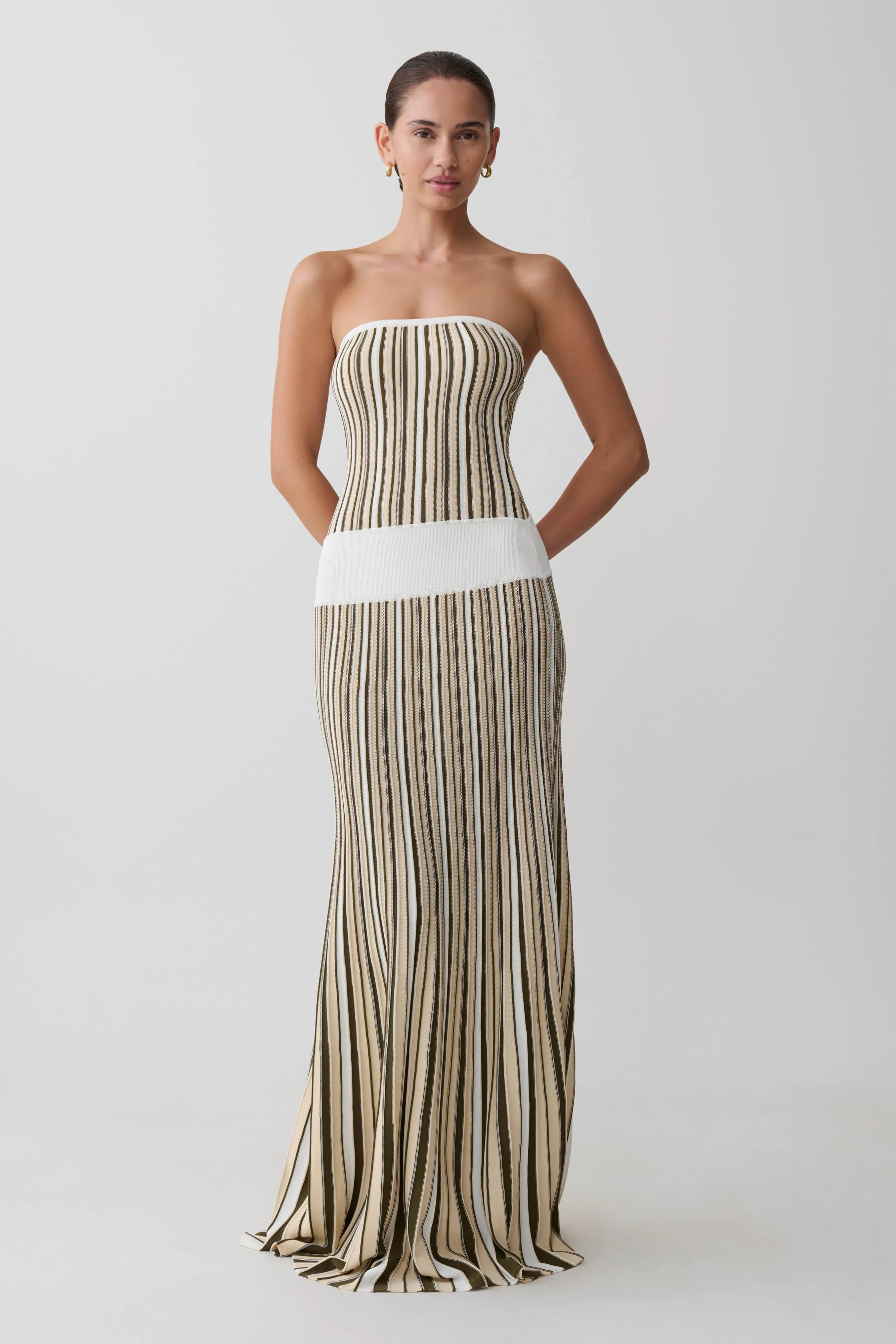 Joyce Stripe Maxi Knit Dress - Khaki/Ivory - Image 6