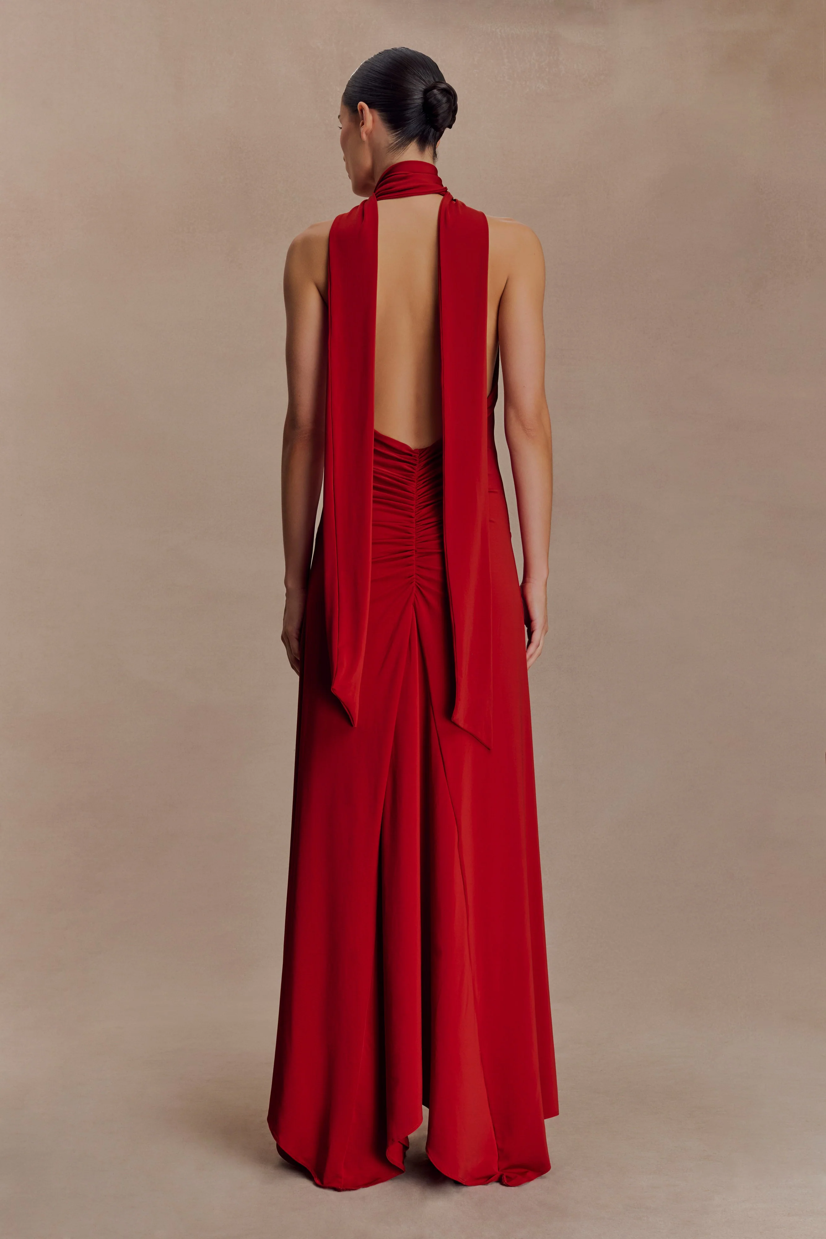 Juliet Slinky Maxi Dress With Scarf - Ruby - Image 2