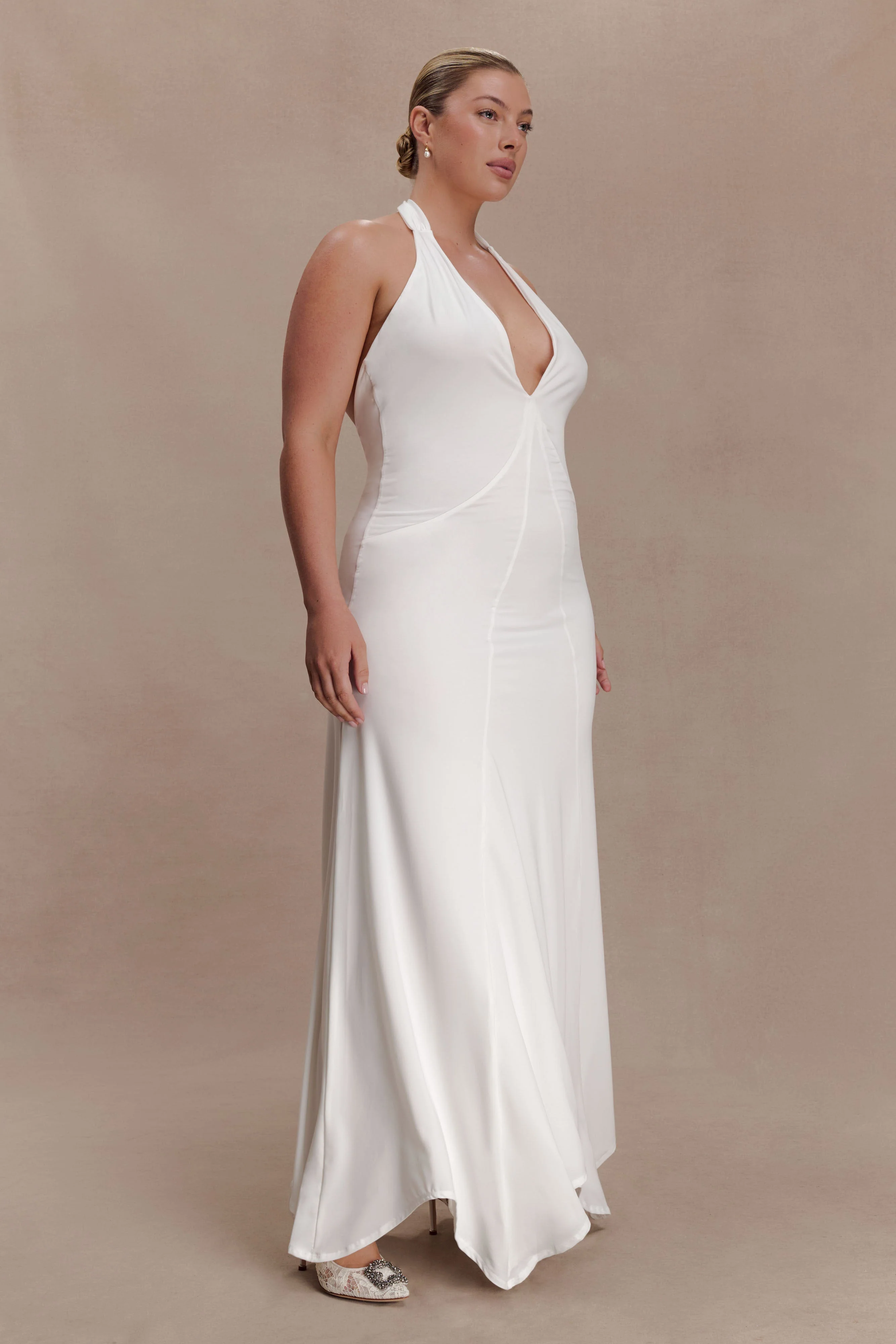 Juliet Slinky Maxi Dress With Scarf - White - Image 8
