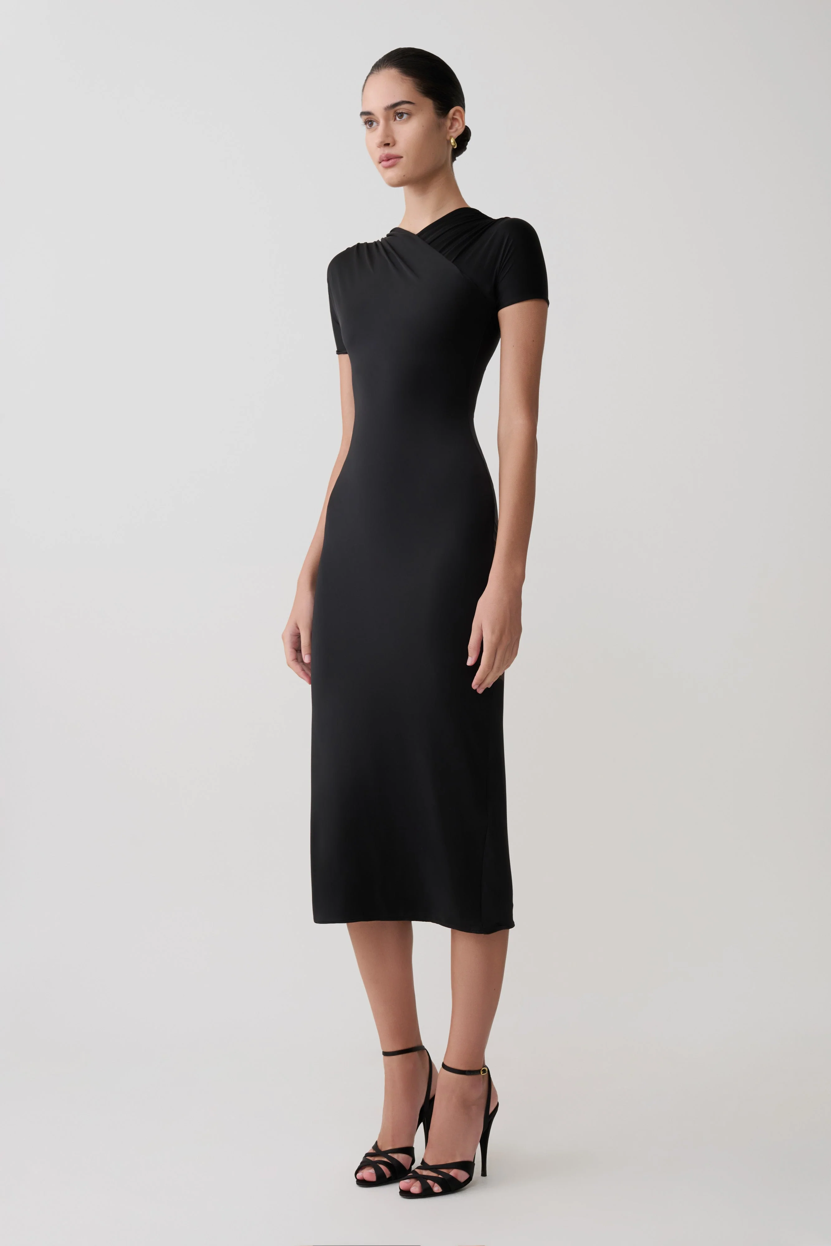 Junie Cross-Over Neck Slinky Maxi Dress - Black - Image 4