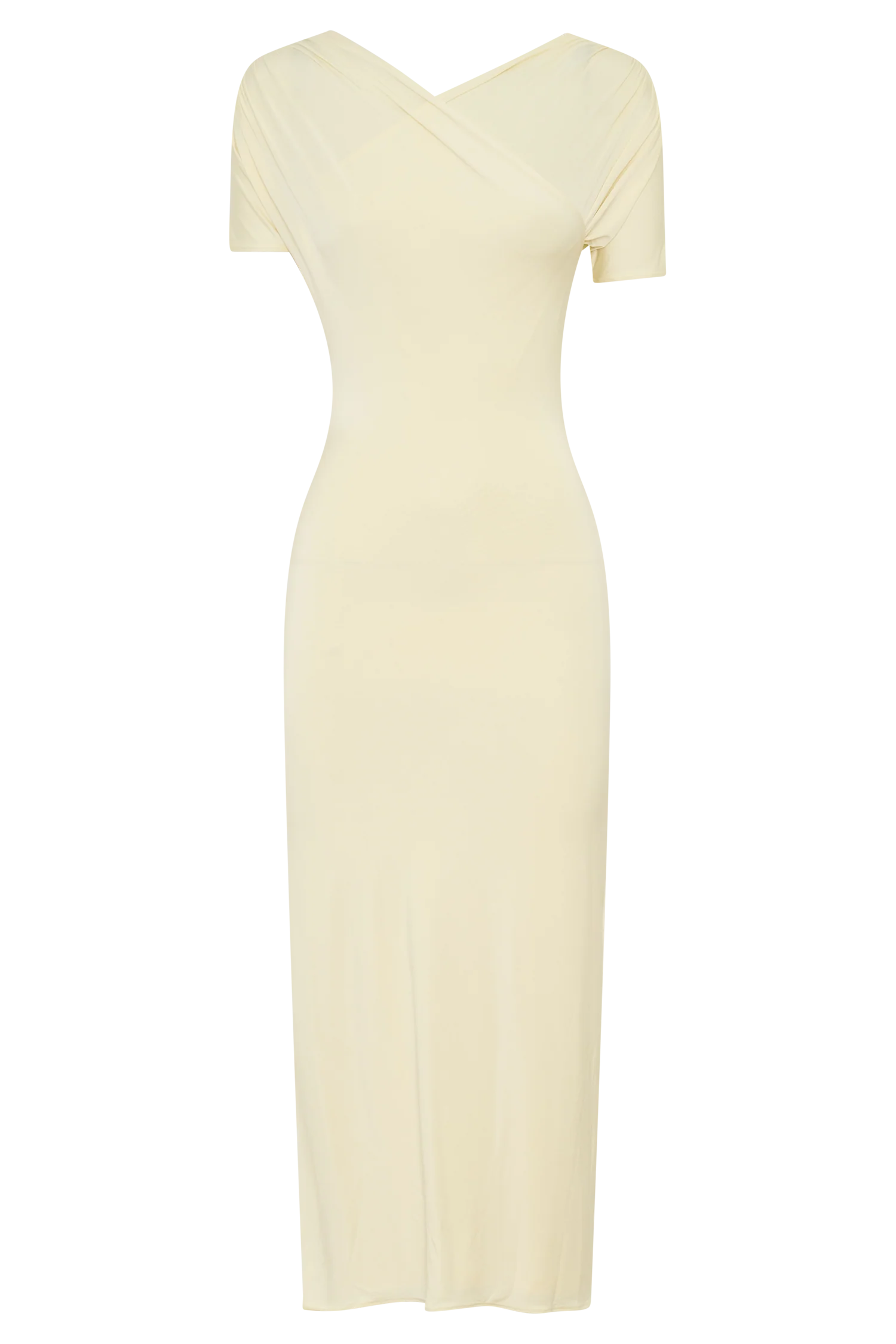 Junie Cross-Over Neck Slinky Maxi Dress - Lemon - Image 8