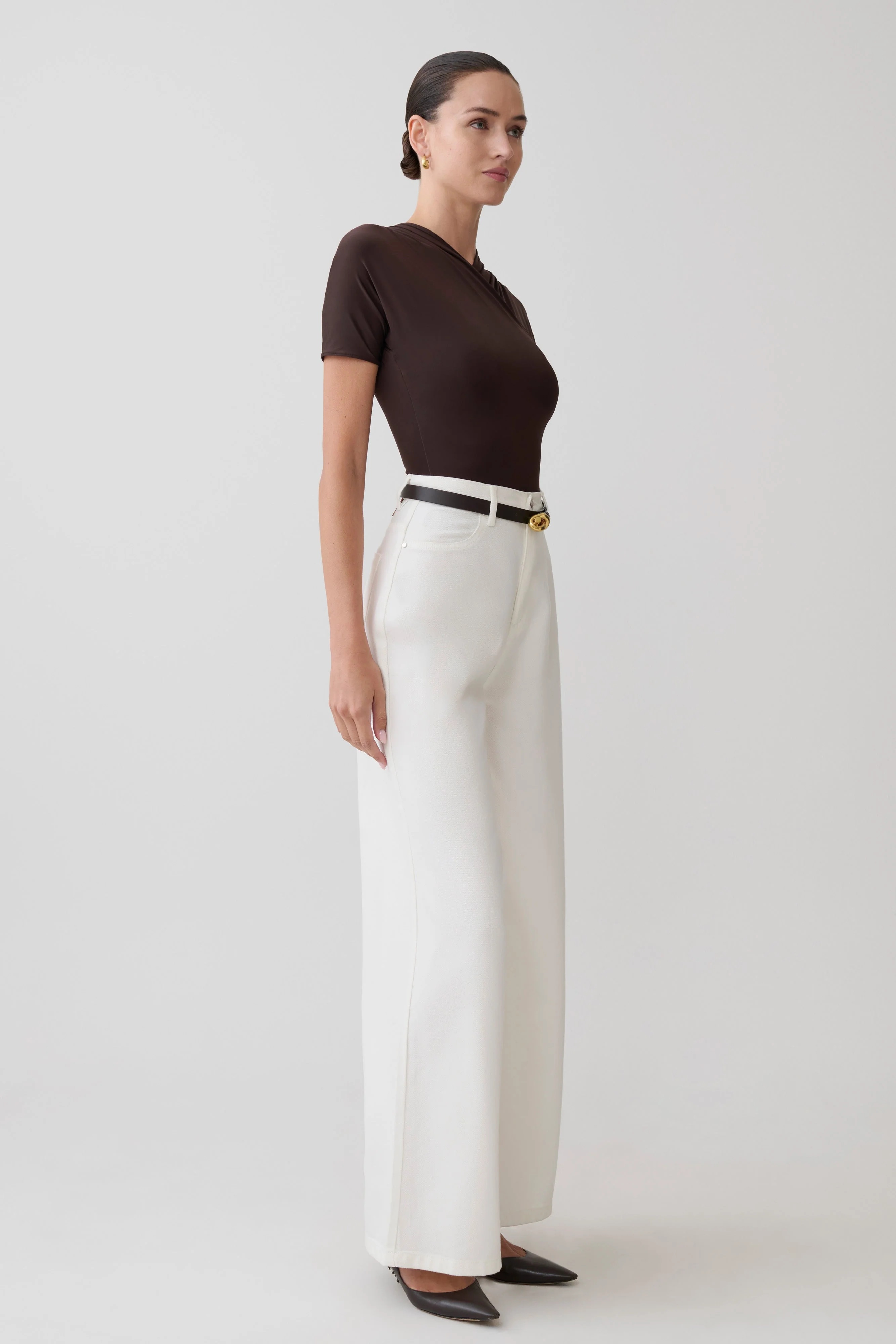 Junie Shortsleeve Cross-Over Bodysuit - Chocolate - Image 3