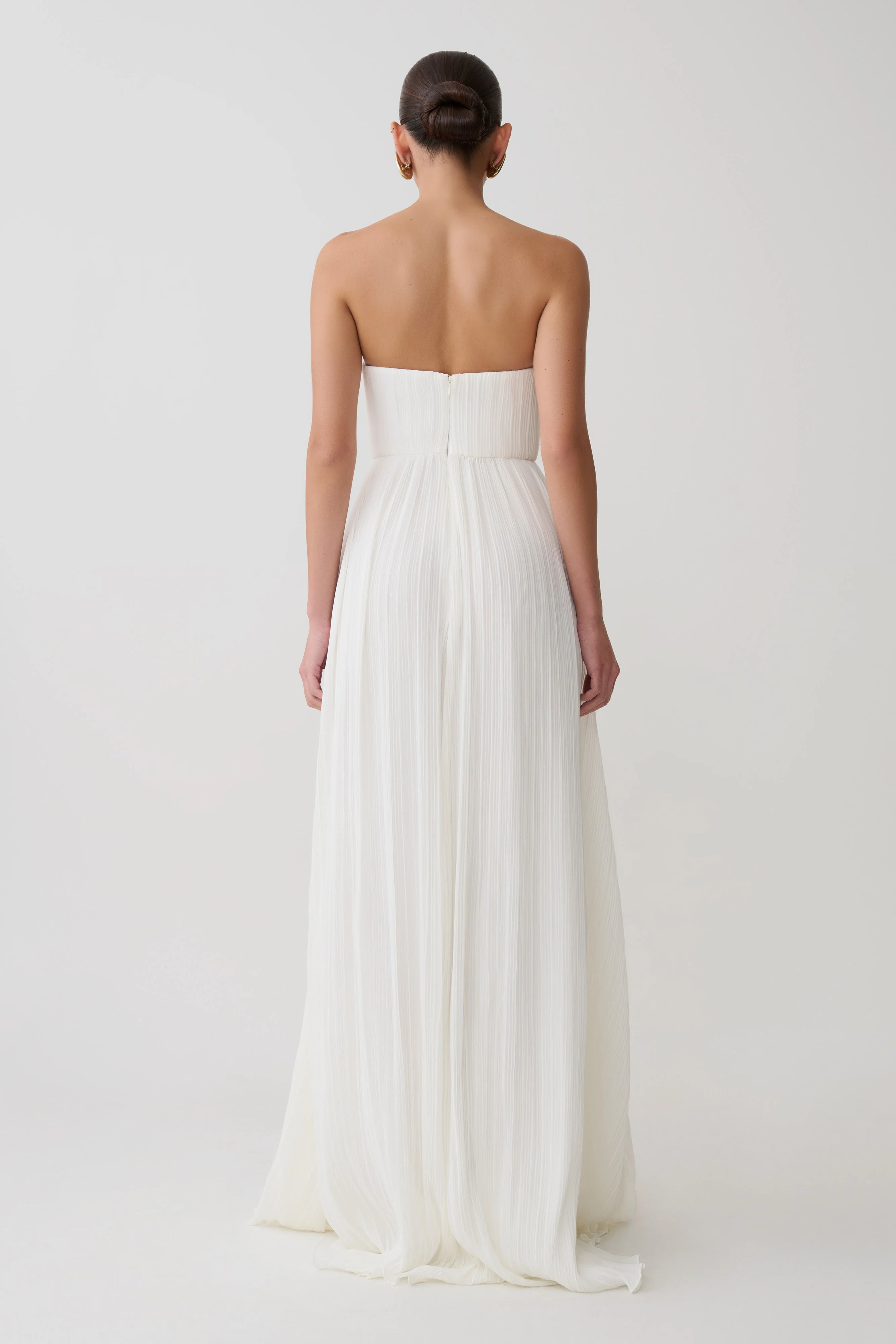 Juno Strapless Pleated Maxi Gown - White - Image 10