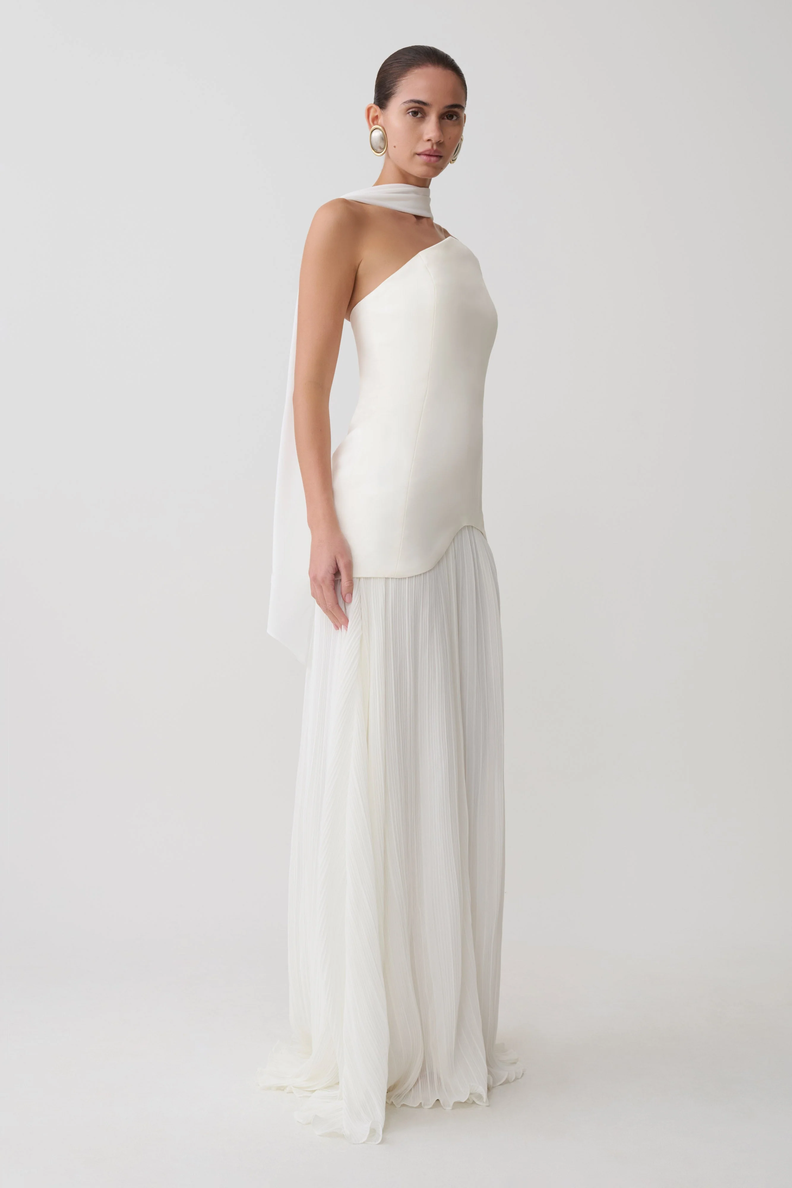 Juno Strapless Pleated Maxi Gown - White - Image 3