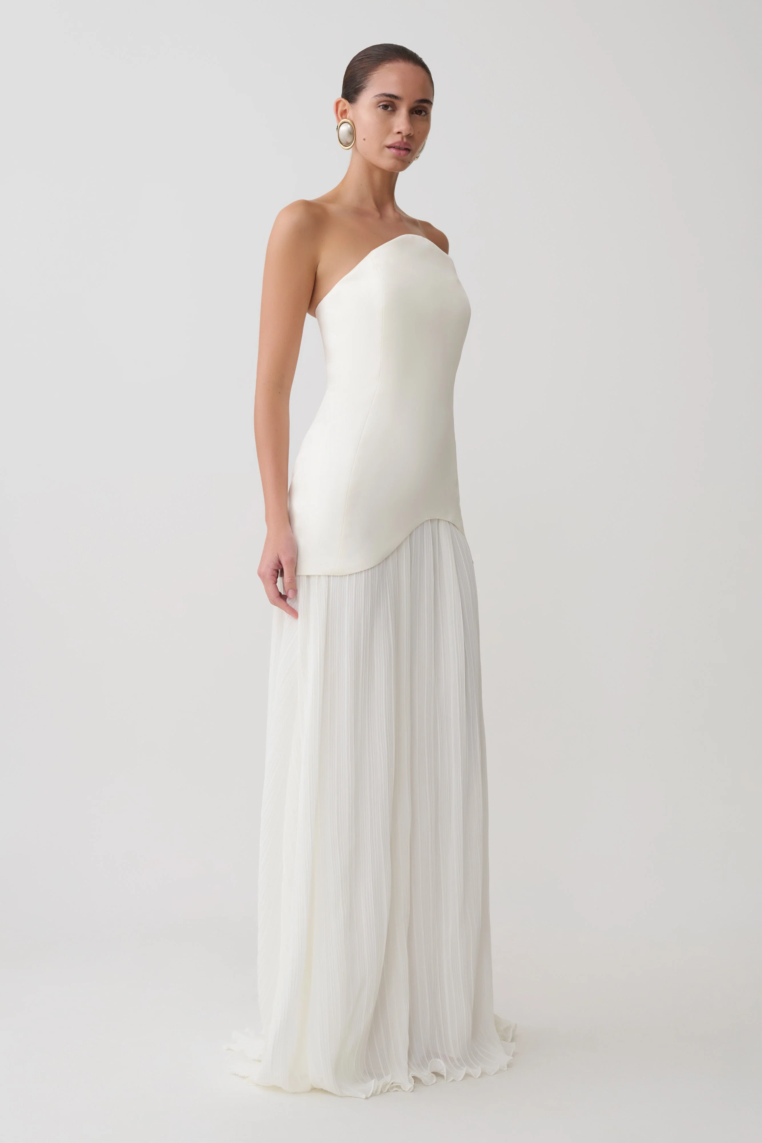 Juno Strapless Pleated Maxi Gown - White - Image 6