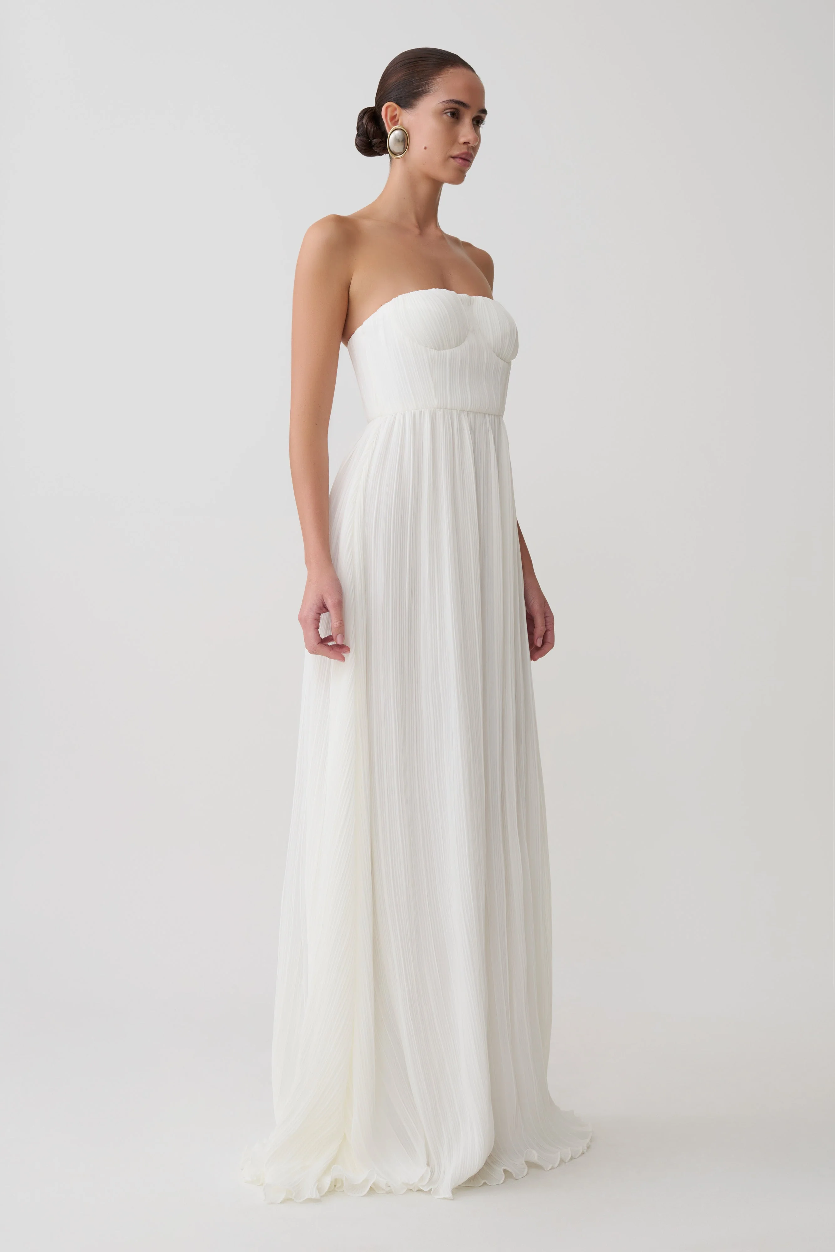 Juno Strapless Pleated Maxi Gown - White - Image 9