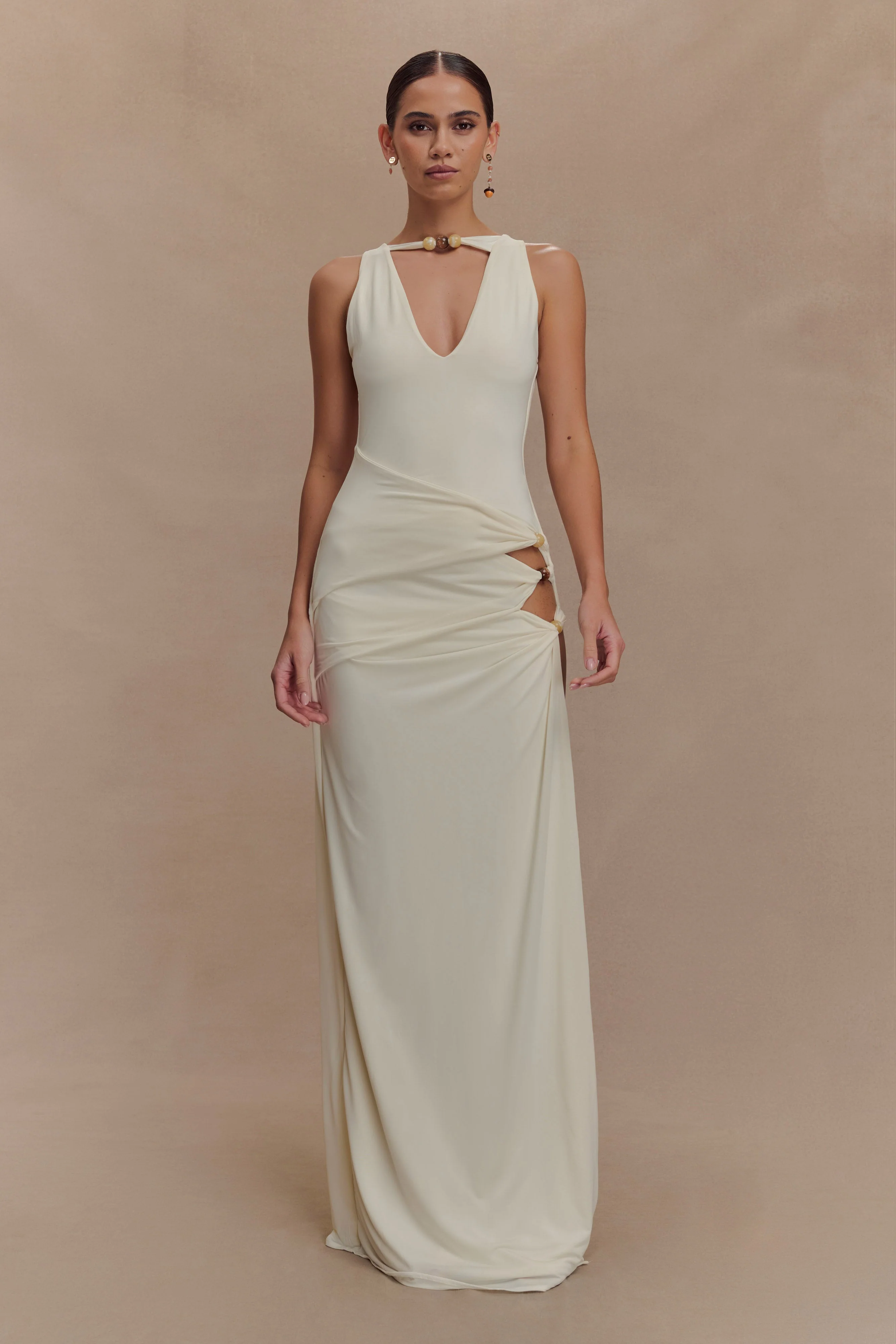 Kaiden Slinky Beaded Maxi Dress - Ivory - Image 2