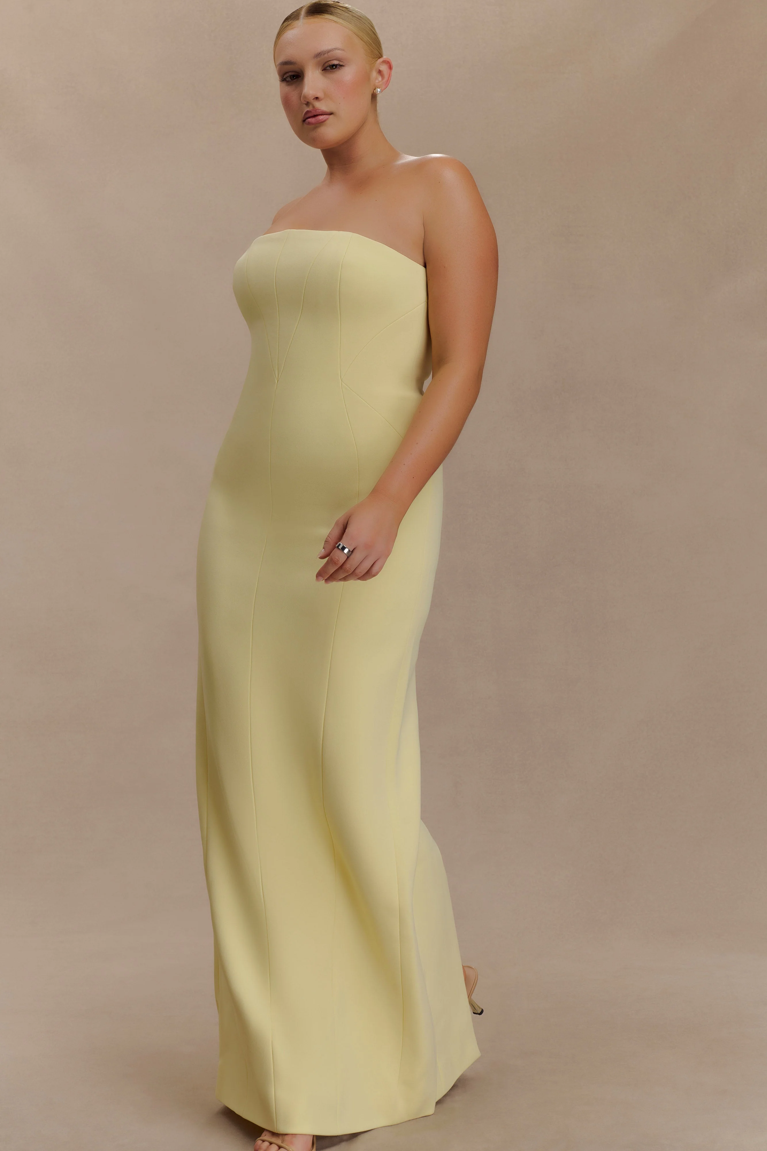 Kalila Strapless Crepe Maxi Dress - Lemon - Image 10