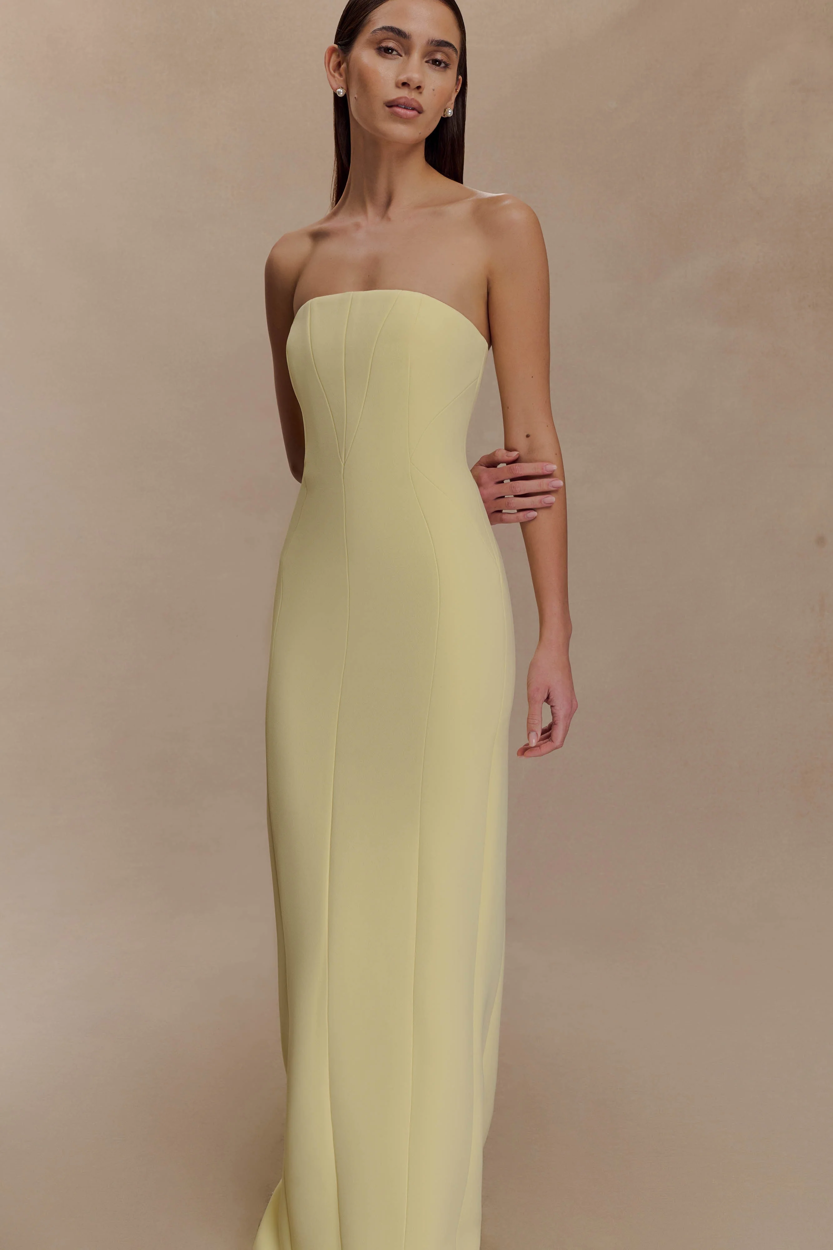 Kalila Strapless Crepe Maxi Dress - Lemon - Image 6
