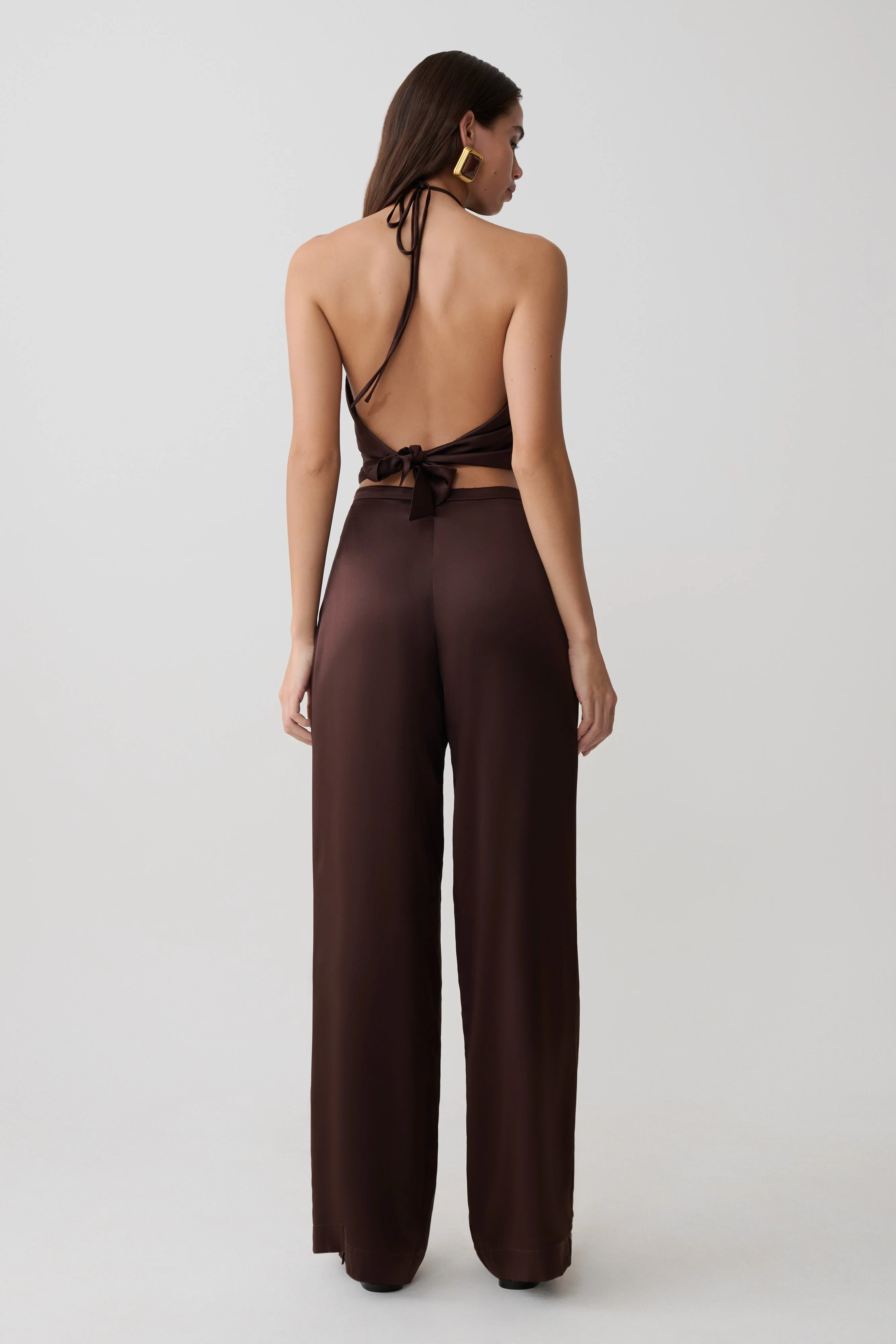 Kayla Silk Blend Straight Leg Pants - Dark Chocolate - Image 4