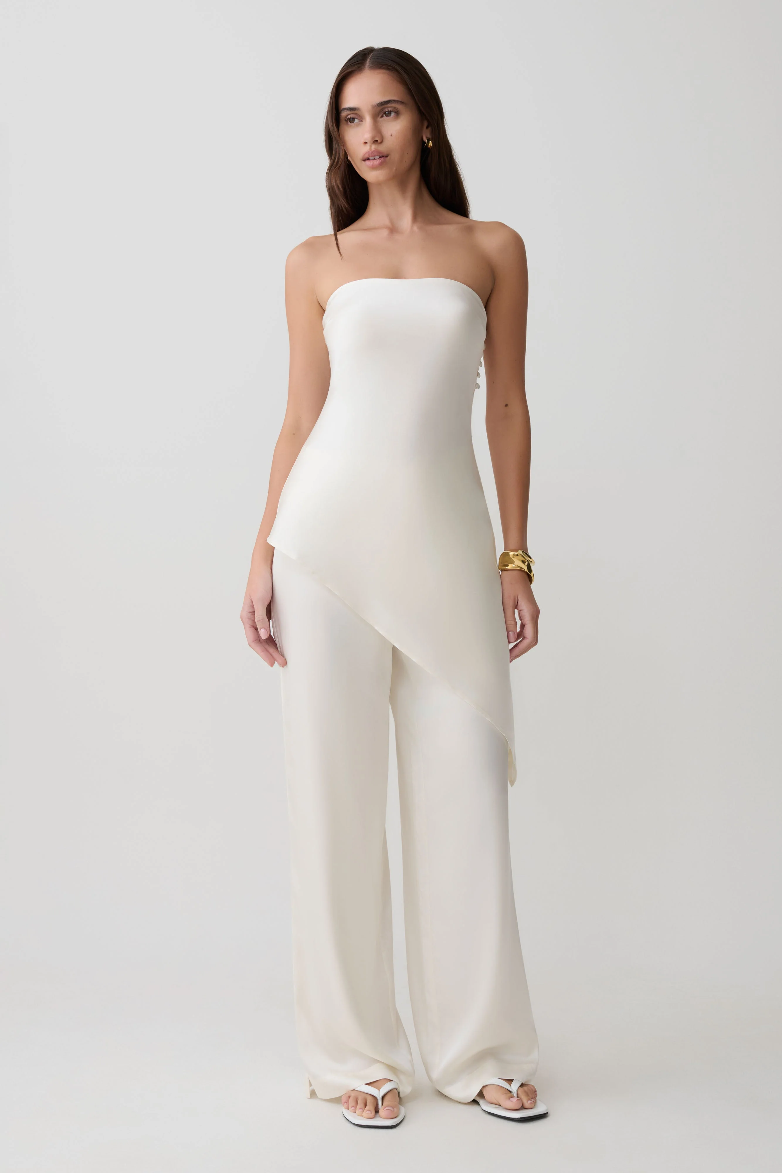 Kayla Silk Blend Strapless Asymmetric Top - Ivory - Image 6