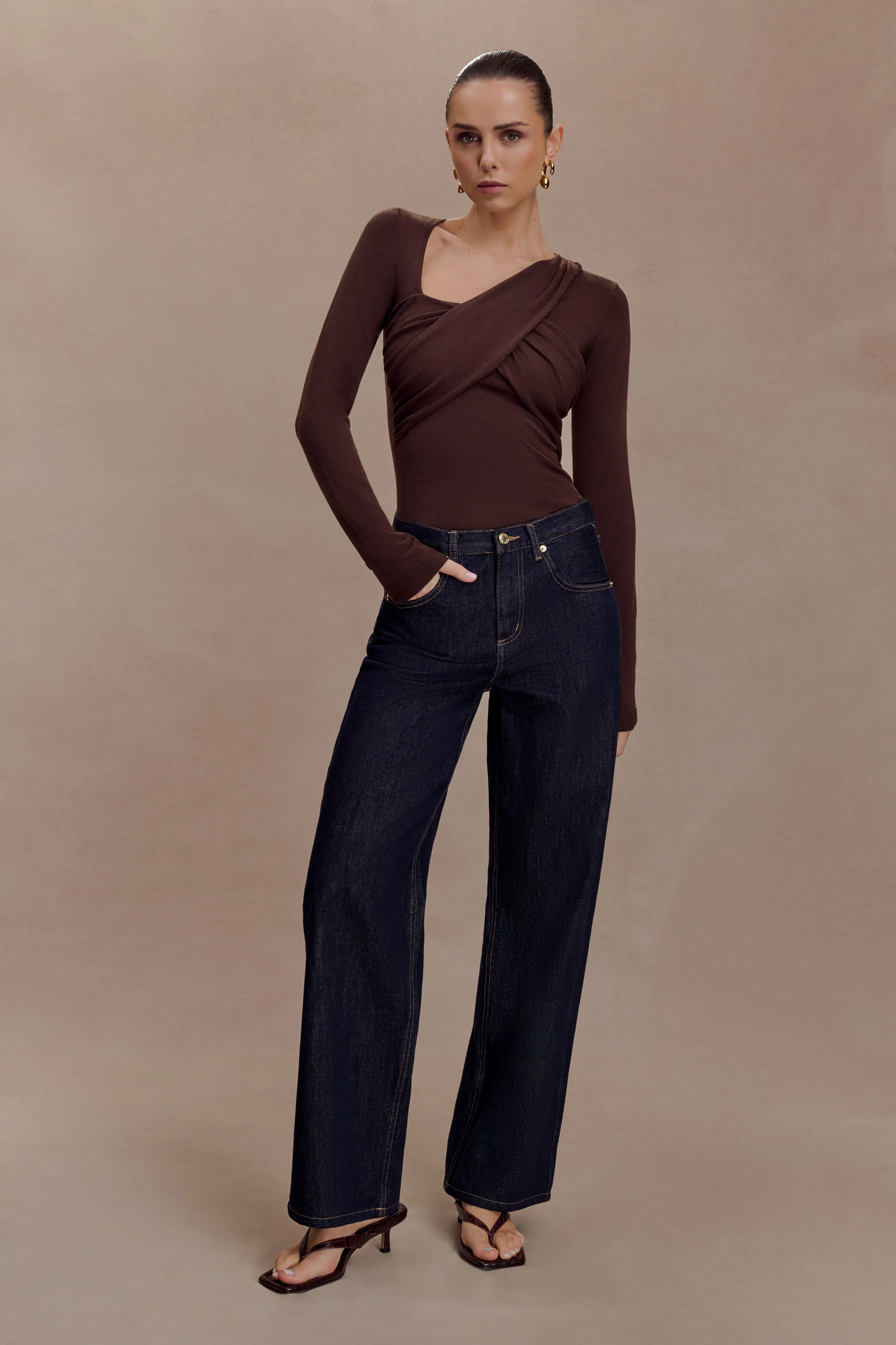 Kaylen Knit Long Sleeve Top - Dark Chocolate - Image 3