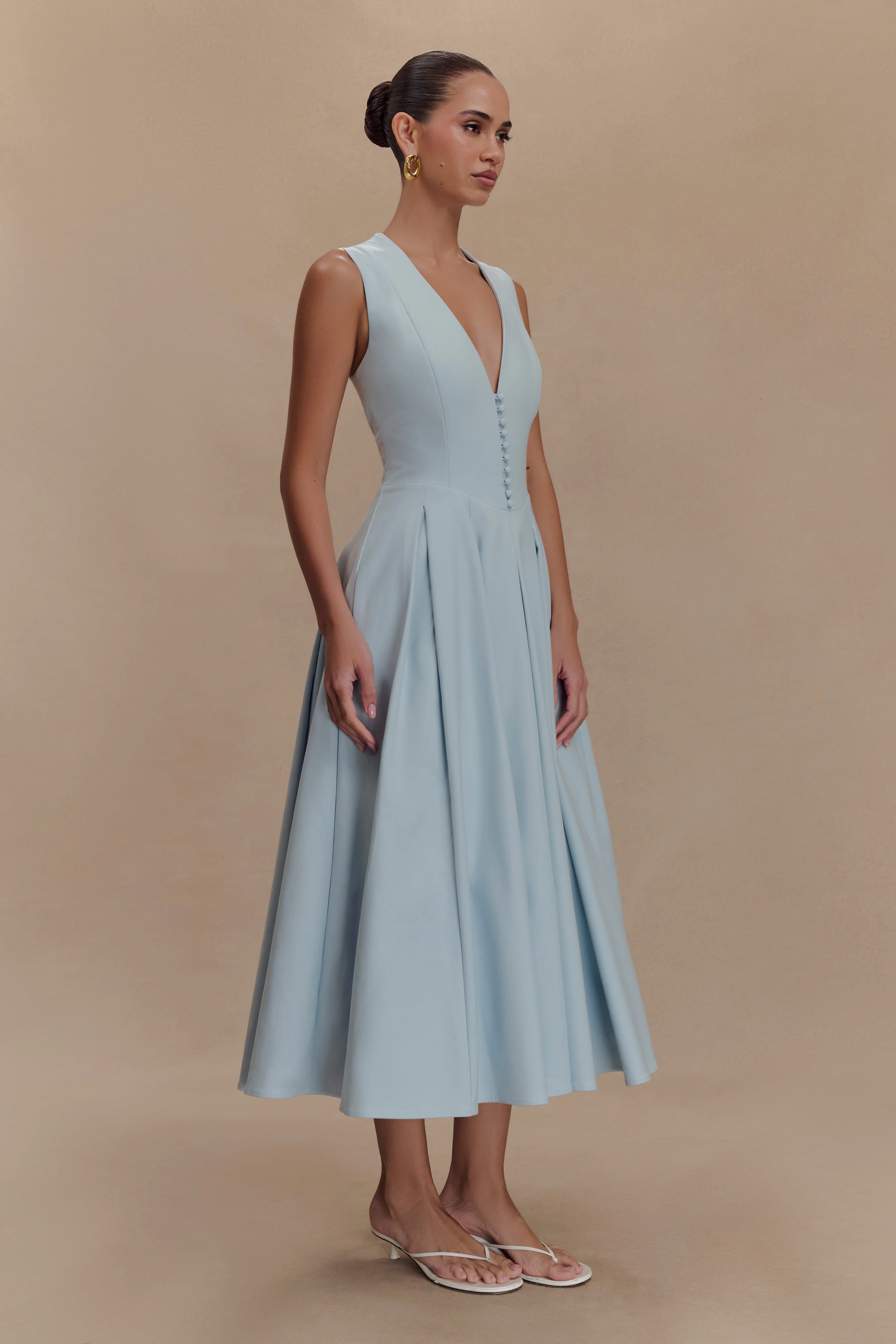 Keely Cotton Sleeveless Midi Dress - Sky Blue - Image 4