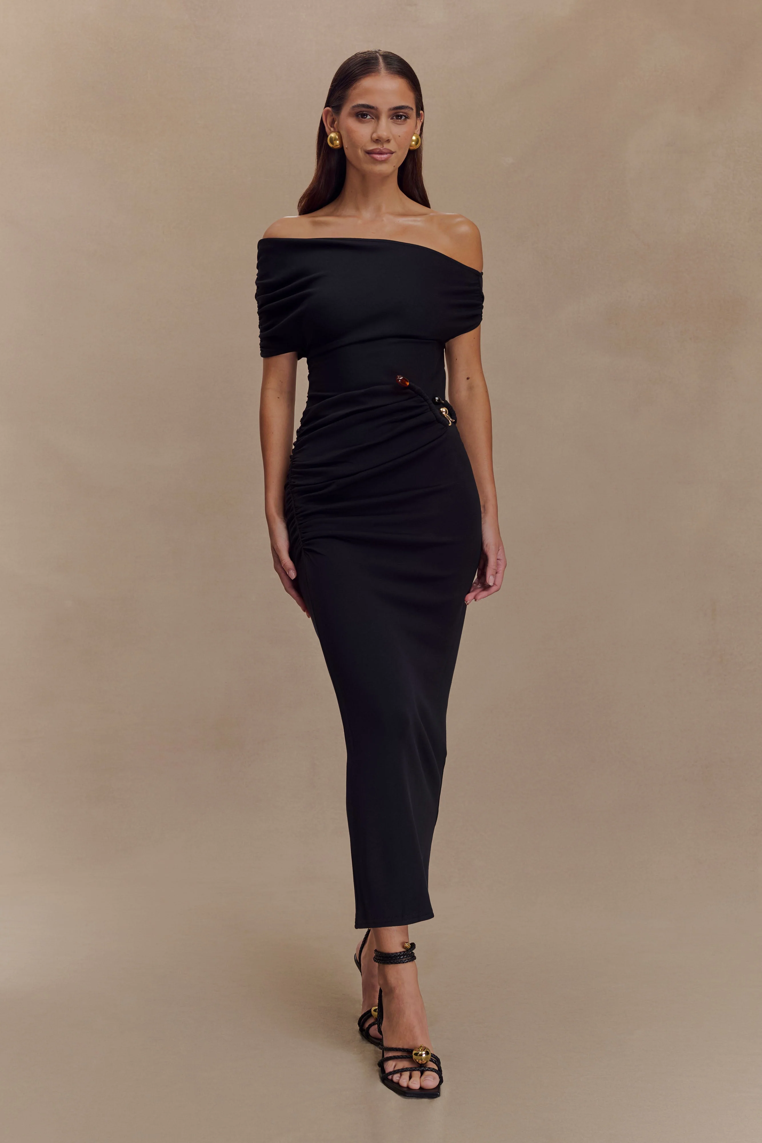 Kendra Scuba Jersey Midi Dress With Hardware - Black - Image 4