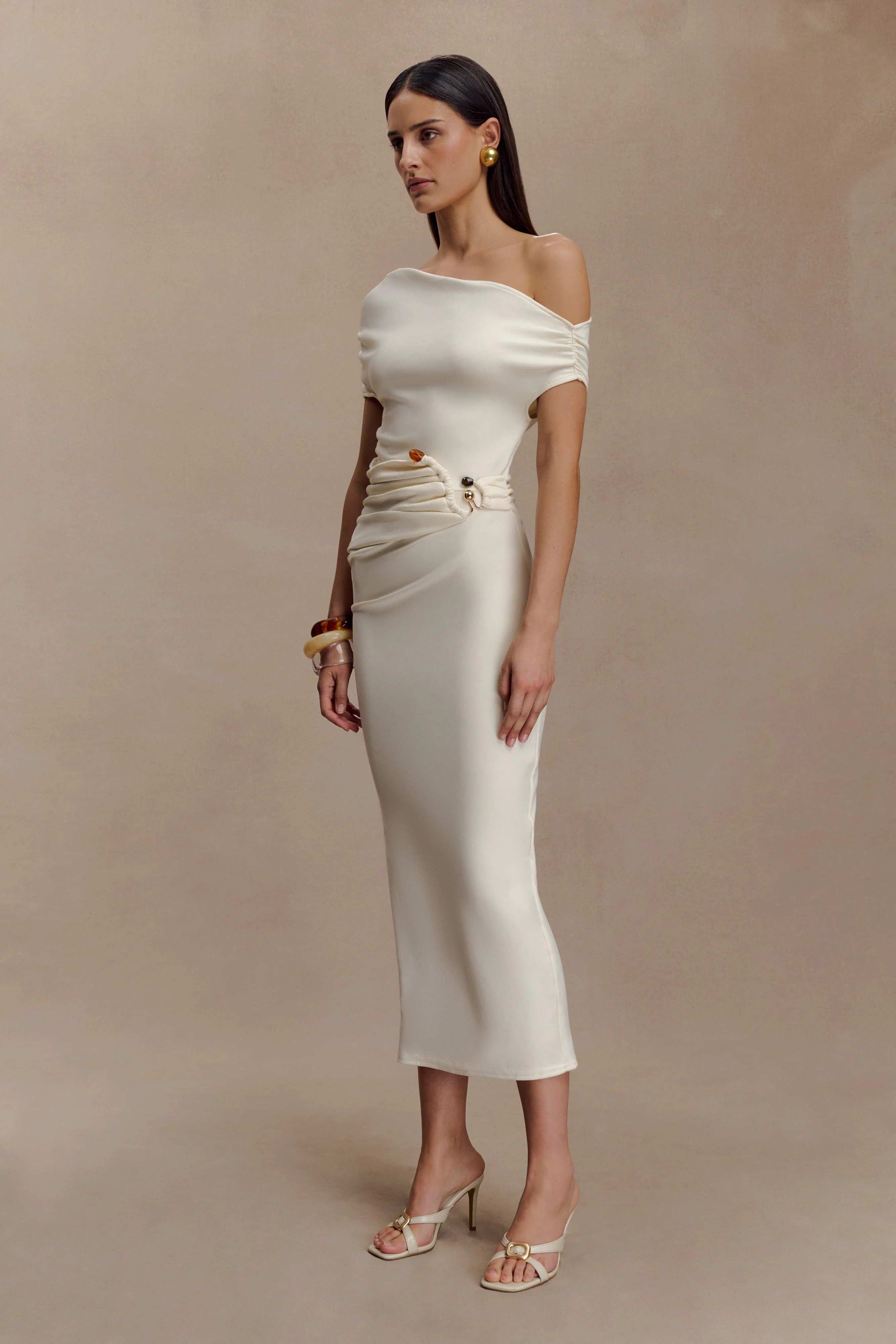 Kendra Scuba Jersey Midi Dress With Hardware - Ivory - Image 4
