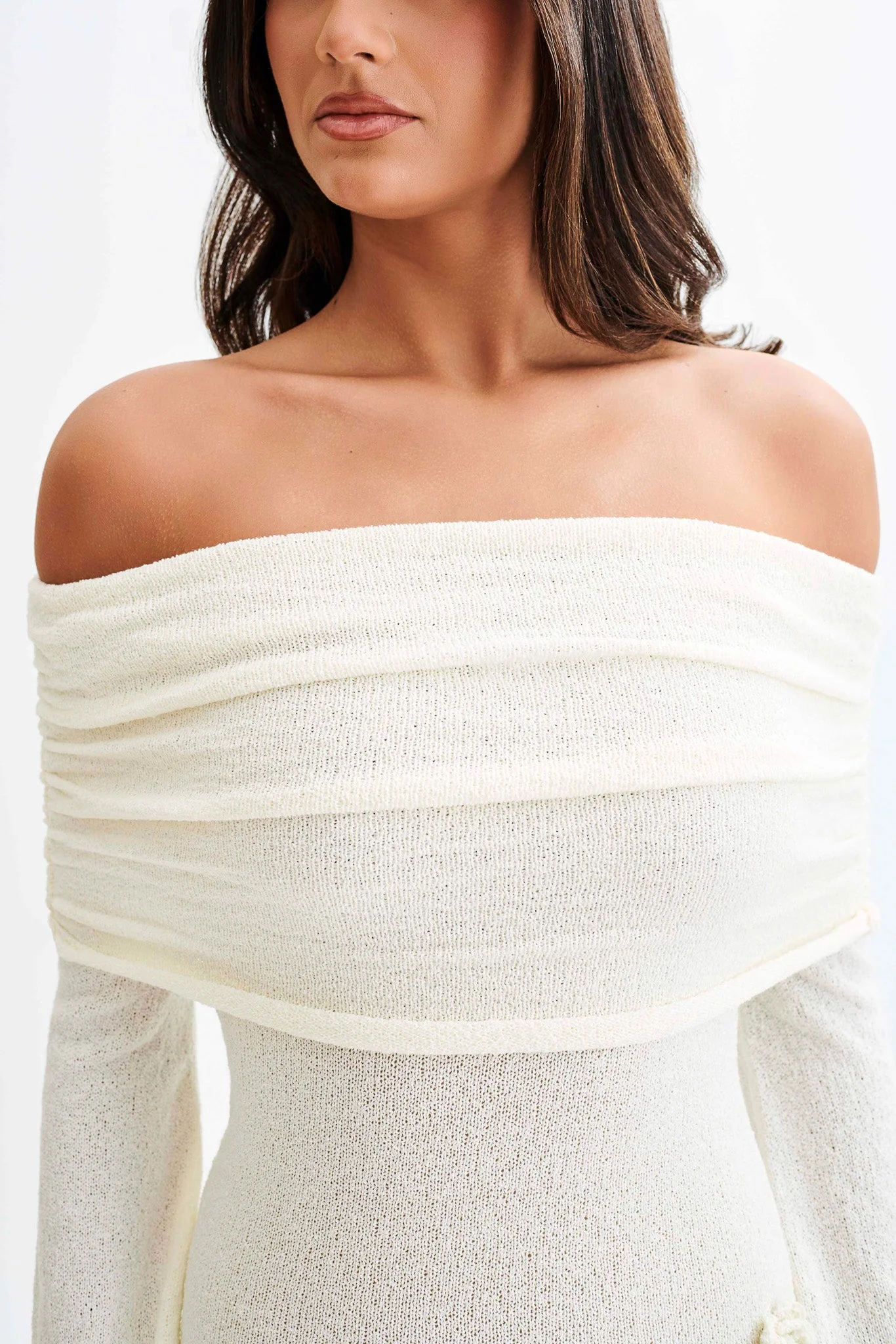 Kiki Off Shoulder Knit Rose Maxi Dress - Ivory - Image 4