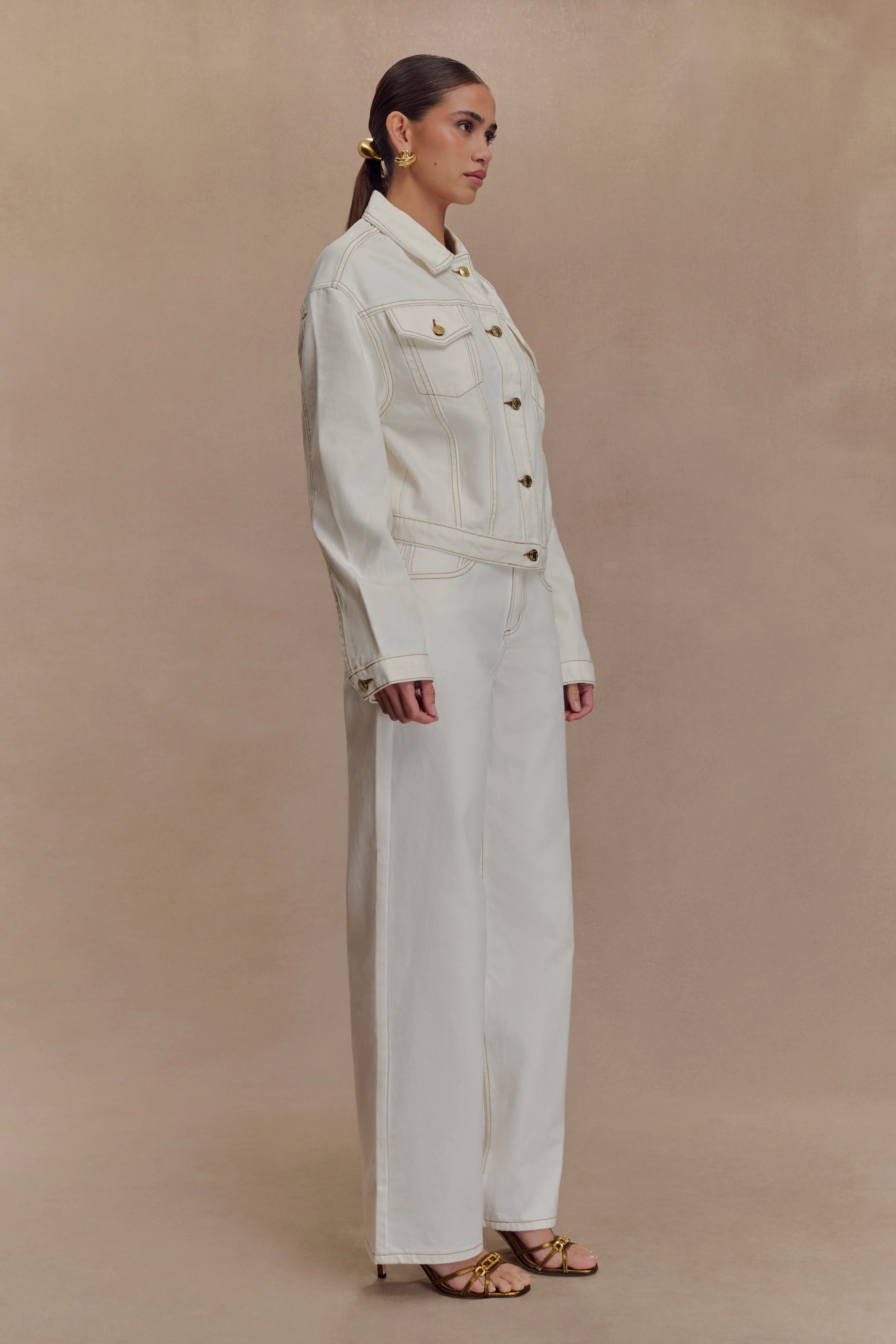 Kirra Cinched Denim Jacket - White - Image 5