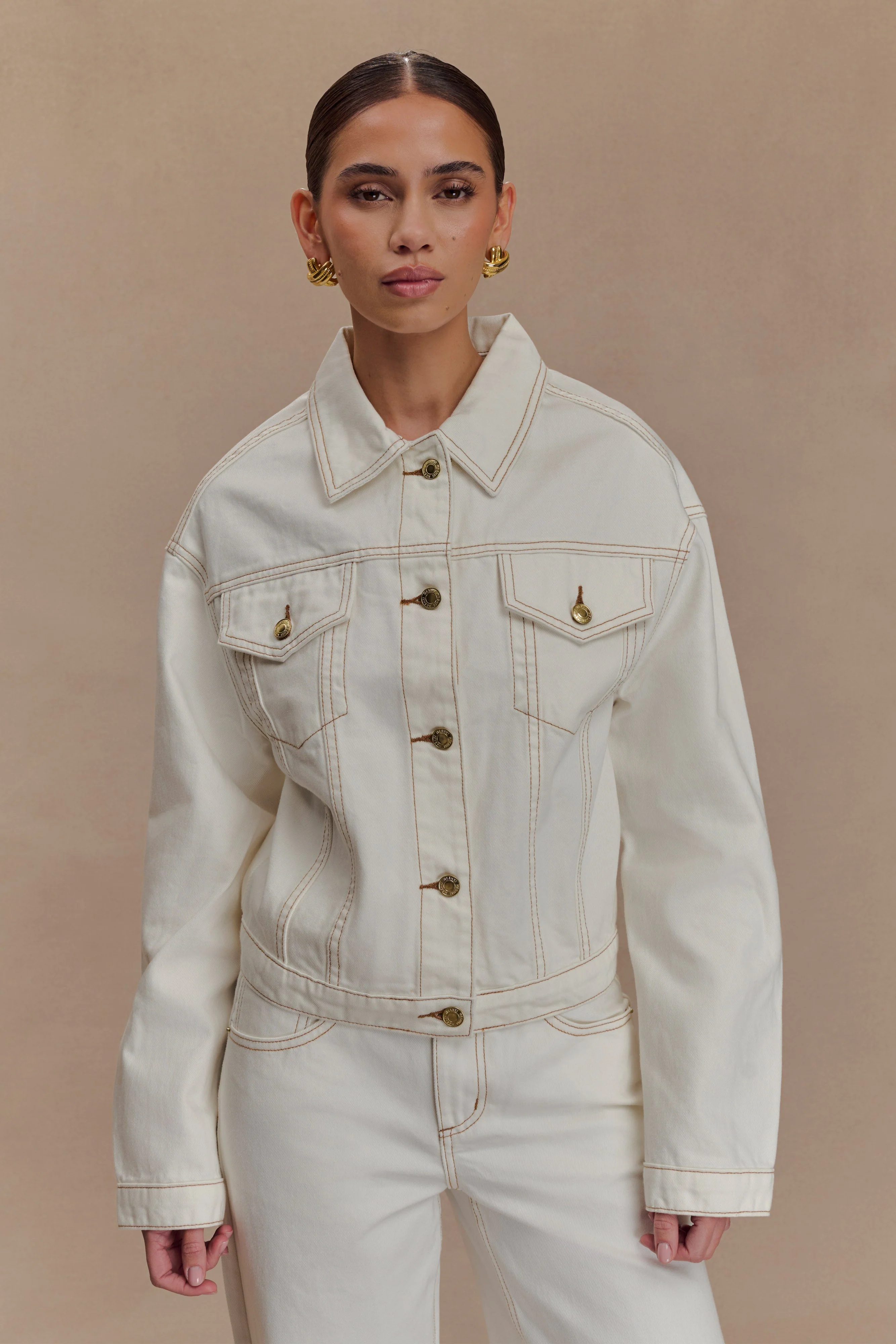 Kirra Cinched Denim Jacket - White - Image 7