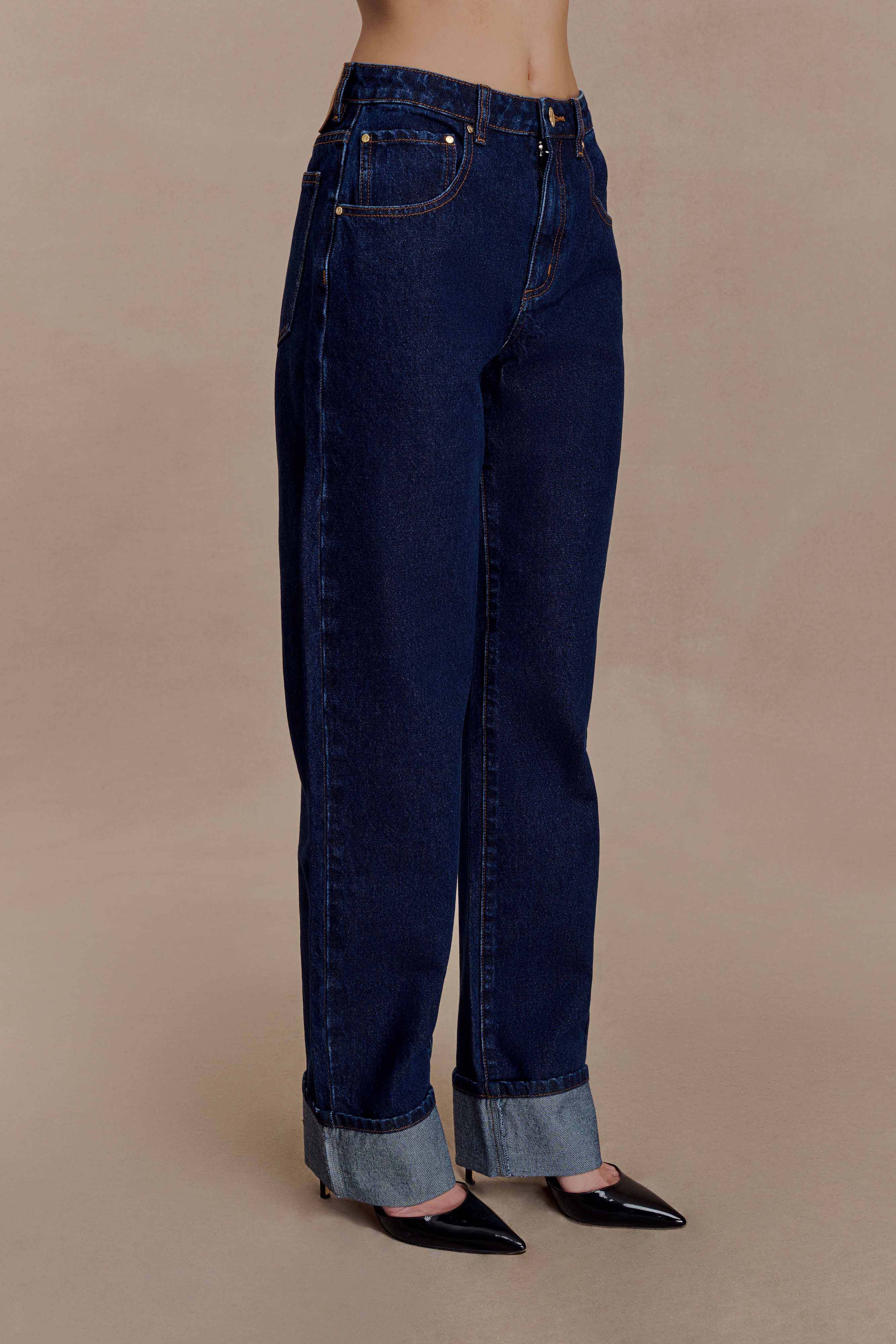 Kirralee Straight Leg Cuffed Jeans - Indigo Blue - Image 6