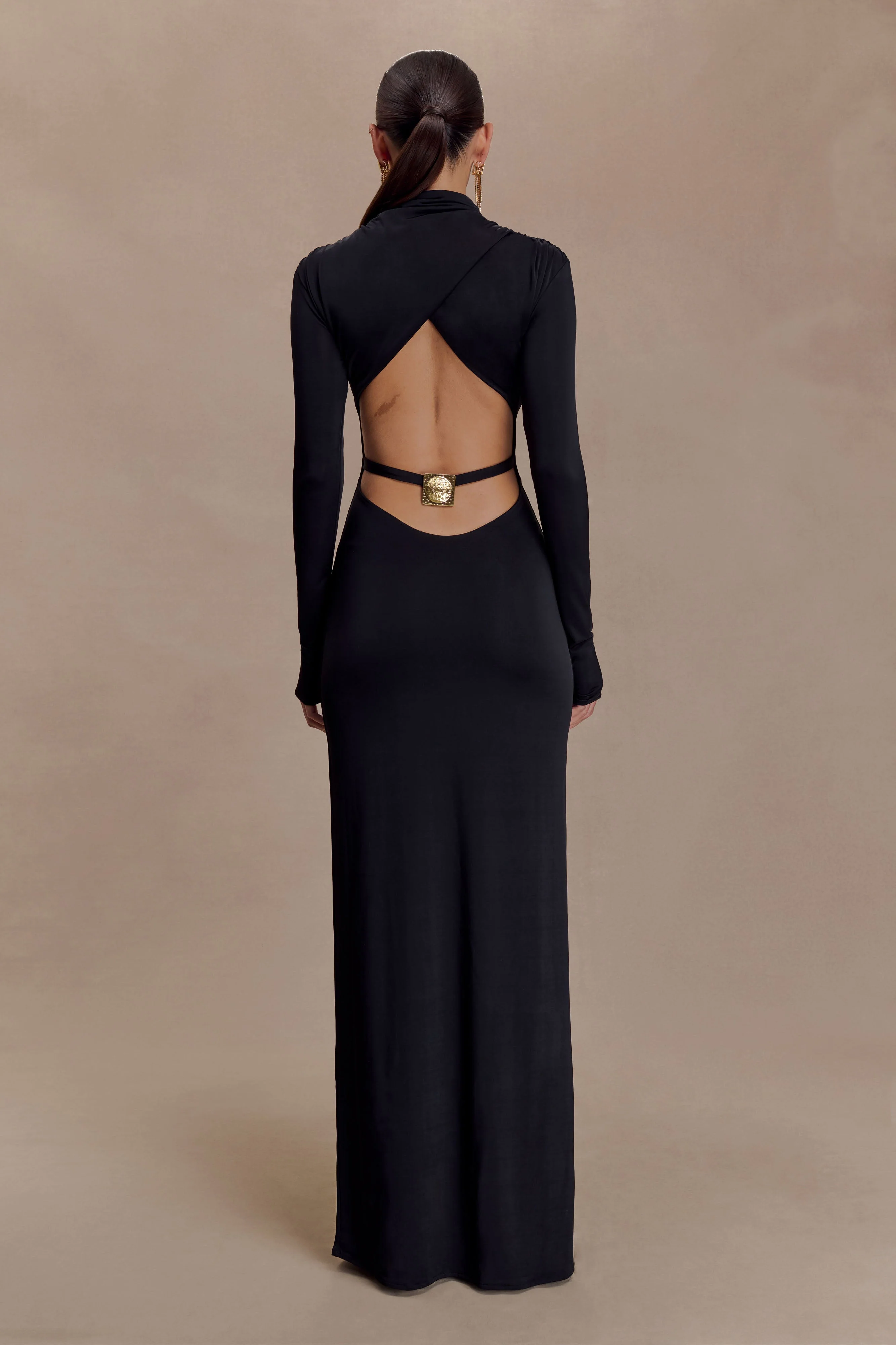 Kiyah Slinky Cut Out Maxi Dress - Black - Image 3