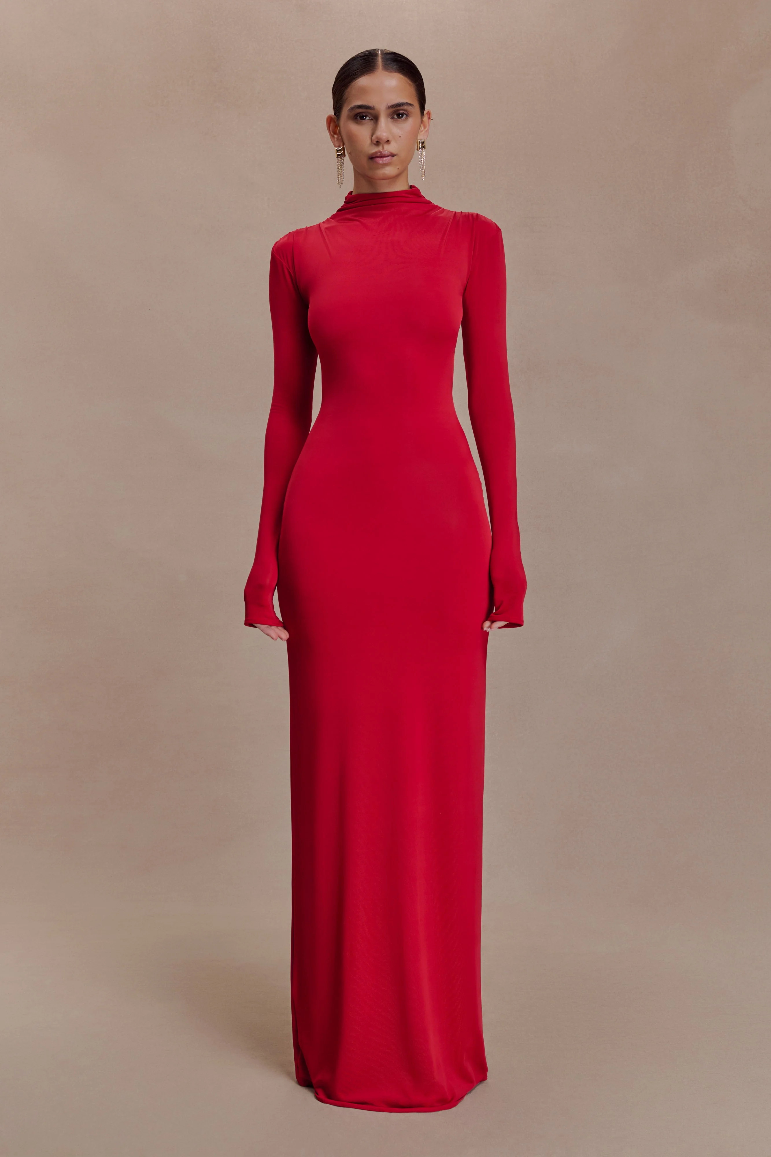Kiyah Slinky Cut Out Maxi Dress - Red - Image 3
